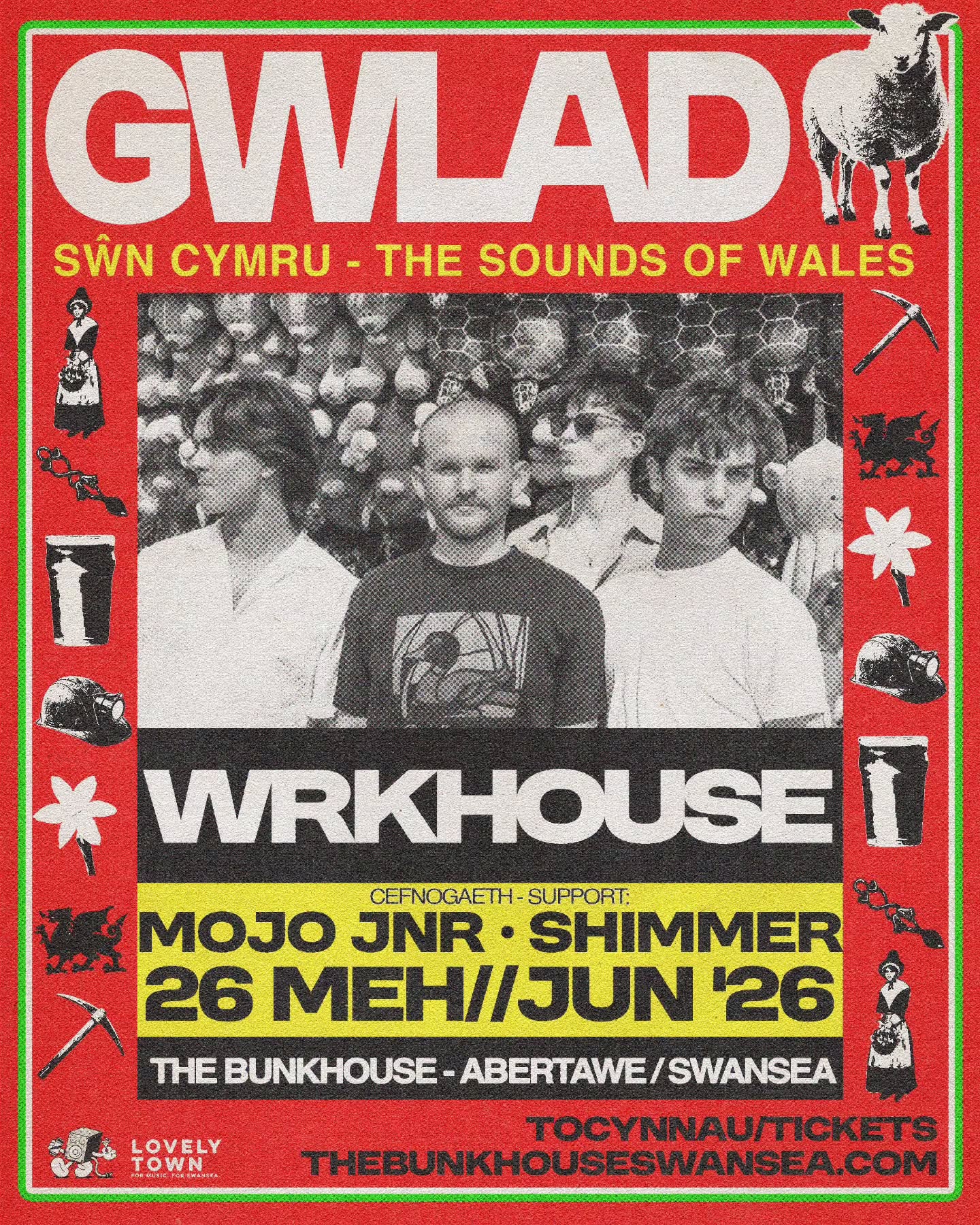 SIOE NEWYDD / NEW SHOW 👇
🏴 GWLAD: WRKHOUSE (+MOJO JNR & SHIMMER)
As part of #EverywhereAtOnce, Bunk Music and Lovely Town have come together to bring a series of shows this summer showcasing talent from all regions across Cymru.
First up we have WRKHOUSE
North Wales alt-pop band WRKHOUSE keep gaining momentum with a Triskel Award at the Welsh Music Prize, various festival appearances and a UK-wide tour. Their nationally acclaimed EP Out of the Blue blends bilingual songwriting, rich textures, and infectious hooks. Now recipients of major grants from the PRS Foundation and Help Musicians, work on new music is underway.
Mae WRKHOUSE yn bedwarawd pop-amgen o Ogledd Cymru sy’n ennill momentwm ar ôl derbyn y Wobr Triskel yng ngwobrau’r Welsh Music Prize a chwblhau taith Prydeinig. Mae eu EP, Out of the Blue, wedi derbyn clod cenedlaethol, ac yn cyfuno alawon gafaelgar â threfniannau trwchus. Gan dderbyn cymorthdaliadau gan y PRS Foundation a Help Musicians yn ddiweddar, mae gwaith wedi cychwyn ar gerddoriaeth newydd.
🗓️ - 26 MEH/JUNE
🎟️ - THEBUNKHOUSESWANSEA.COM
🎵 - @wrkhousewrkhouse / @itsmojojnr / @shimmeruk
We’re proud to be part of Everywhere At Once powered by The National Lottery.
From 26–28 June, hundreds of venues across the UK will come together for one huge weekend of live music, with 1000+ gigs, 400+ venues.
This is a different kind of festival. Closer to the music. Where local matters. Where everyone belongs.
#EverywhereAtOnce