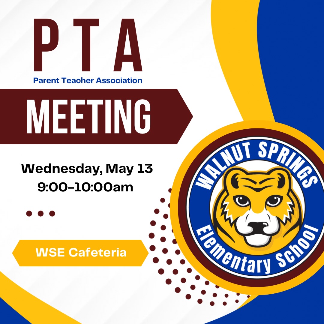 Join us for our LAST General PTA Meeting of the school year! 🎉
🗓️ Wednesday, May 13
⏰ 9:00 AM
📍 @wsestiger Cafeteria
Come help us wrap up an incredible year, celebrate all that was accomplished, and hear what’s ahead as we finish the school year strong. We’d love to see you there! 💙