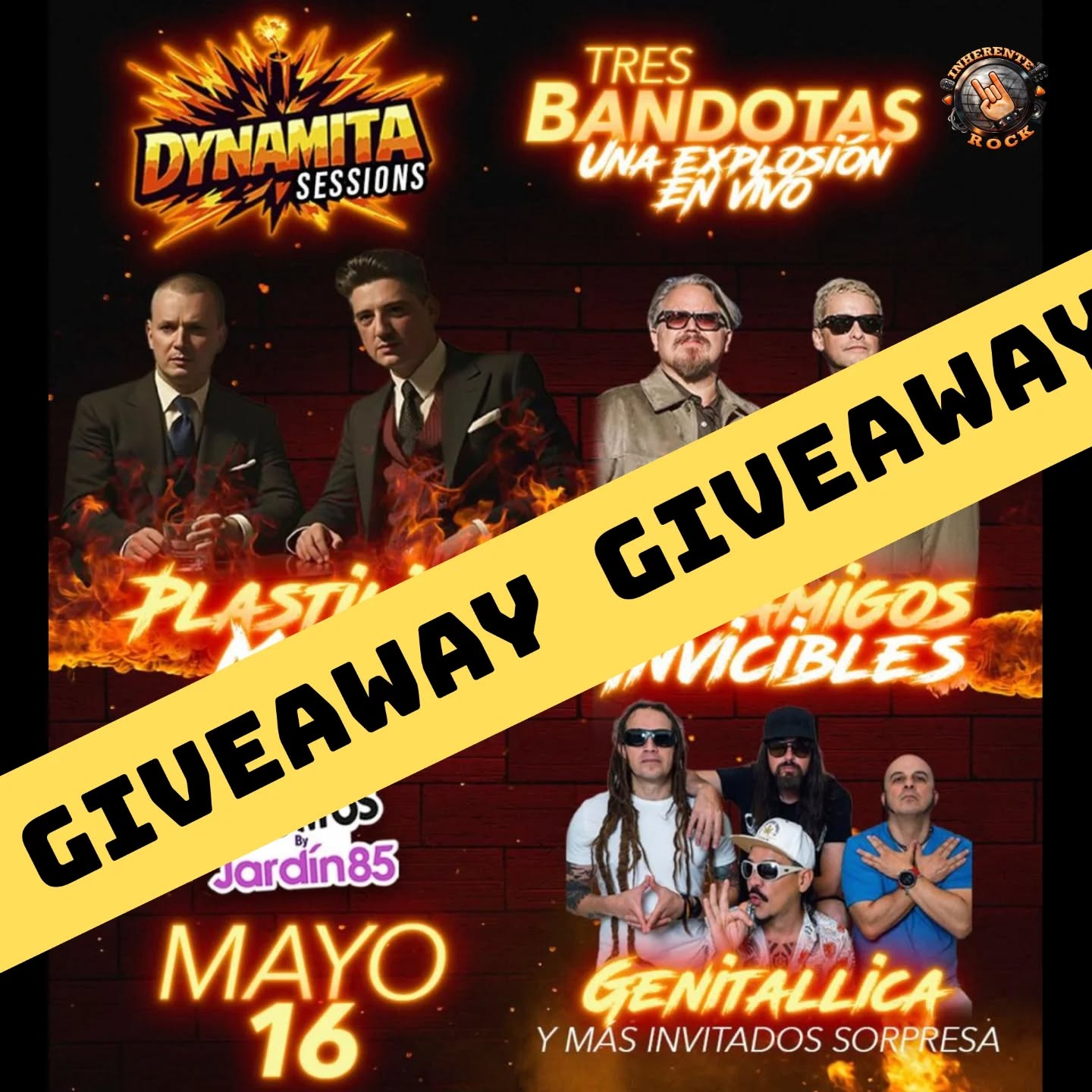 Este Sábado 16 de Mayo es el #DinamitaSessions en el @rincontostitos_jardin85 con:
Chris Méndez, Genitallica, Amigos Invisibles y Plastilina Mosh.
Participa en la dinámica para ganar boleto doble.
Dale ❤️ a esta publicaci