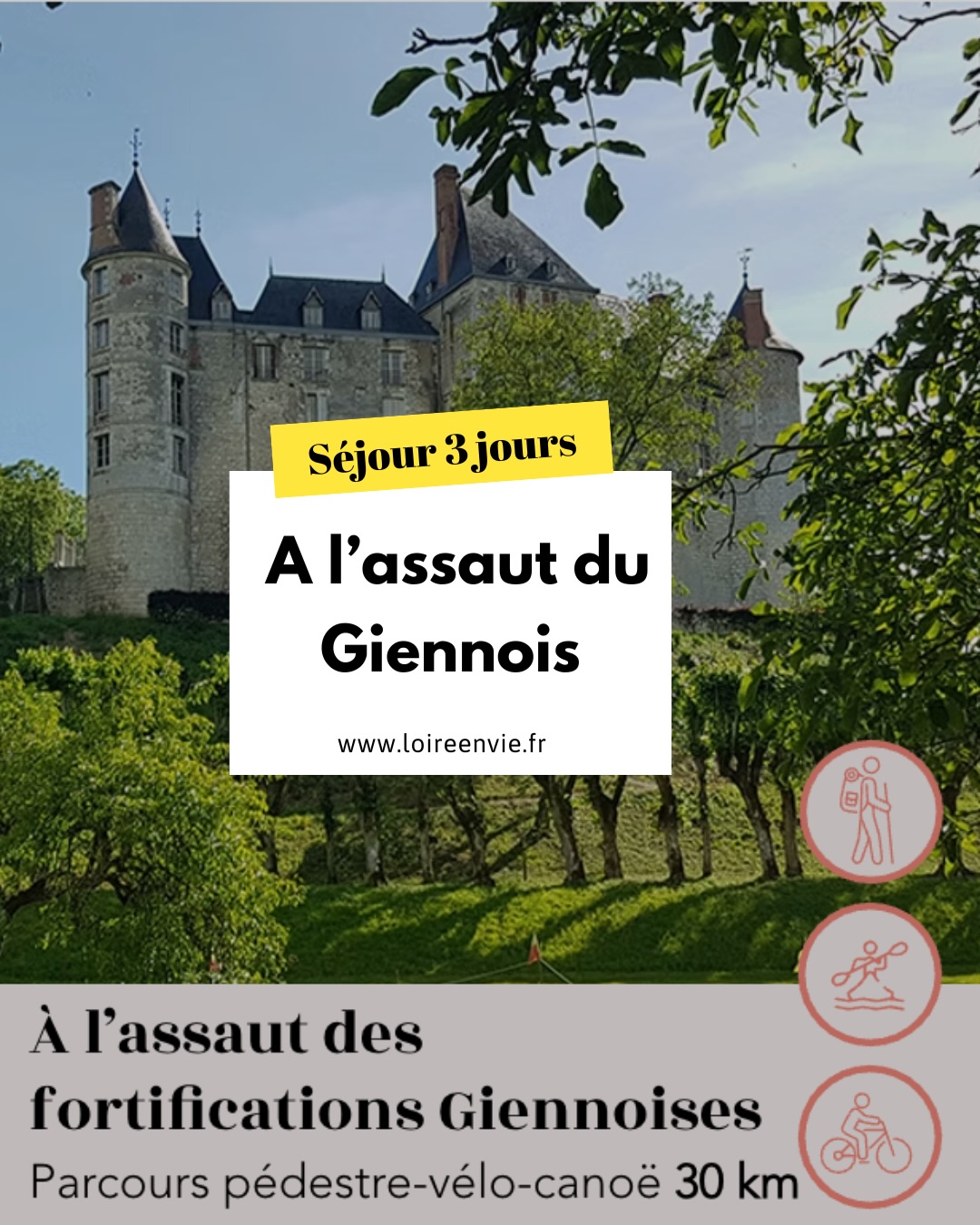 À vélo, en canoë ou à pied, cette balade mêle patrimoine médiéval et nature sauvage au bord de la Loire.
Le château de Gien qui surplombe le fleuve, les ruelles de Saint-Gondon labellisé village de caractère, les orchidées sauvages de Saint-Brisson, et en prime, les saveurs locales à chaque étape.
3 jours. 30 km. Accessible en train depuis Paris. Un séjour qui ressource autant qu’il émerveille.
👉 Découvre l’itinéraire complet : www.loireenvie.fr/fortifications-giennoises
