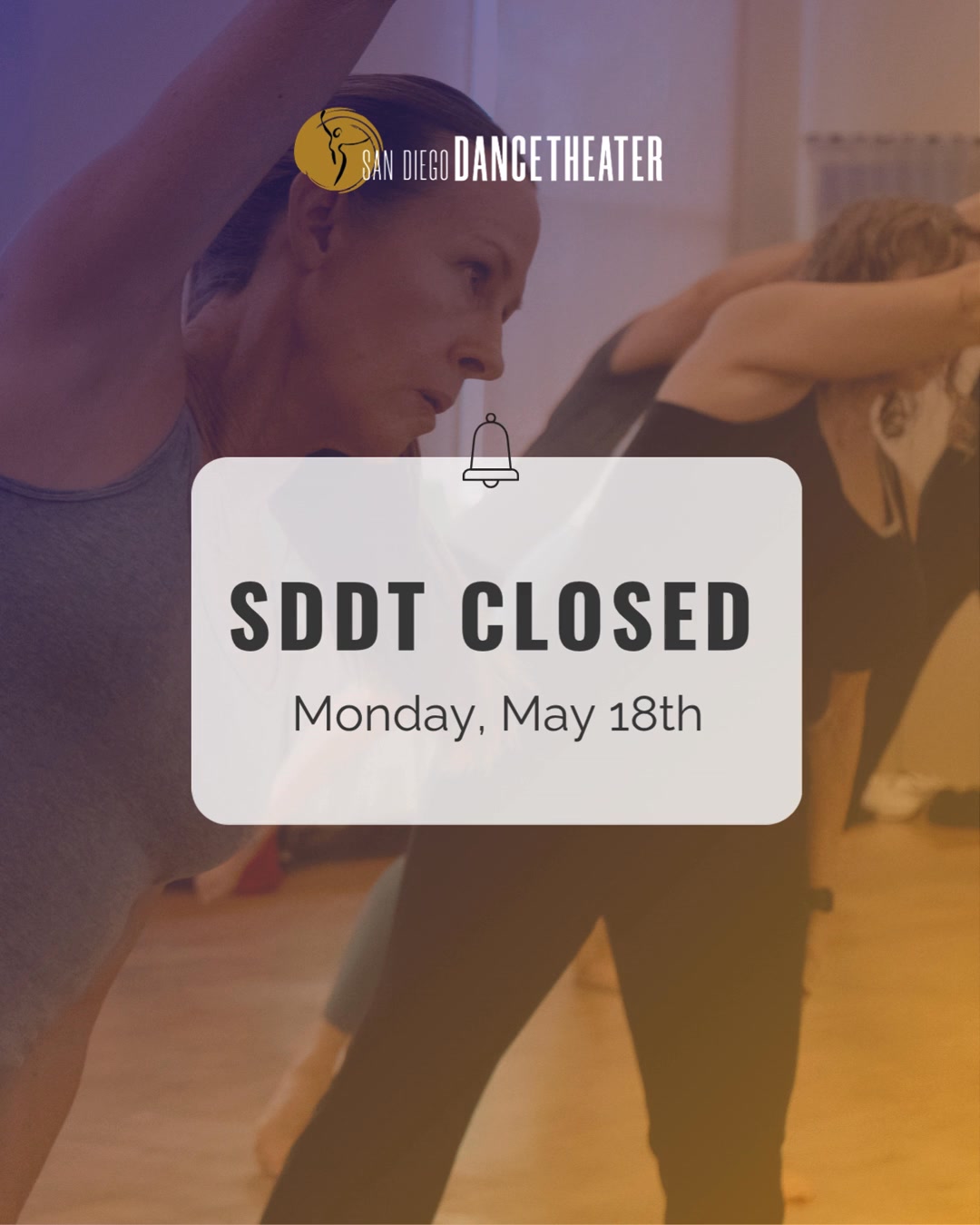 SDDT will be closed Monday, May 18th for a post showcase rest day.