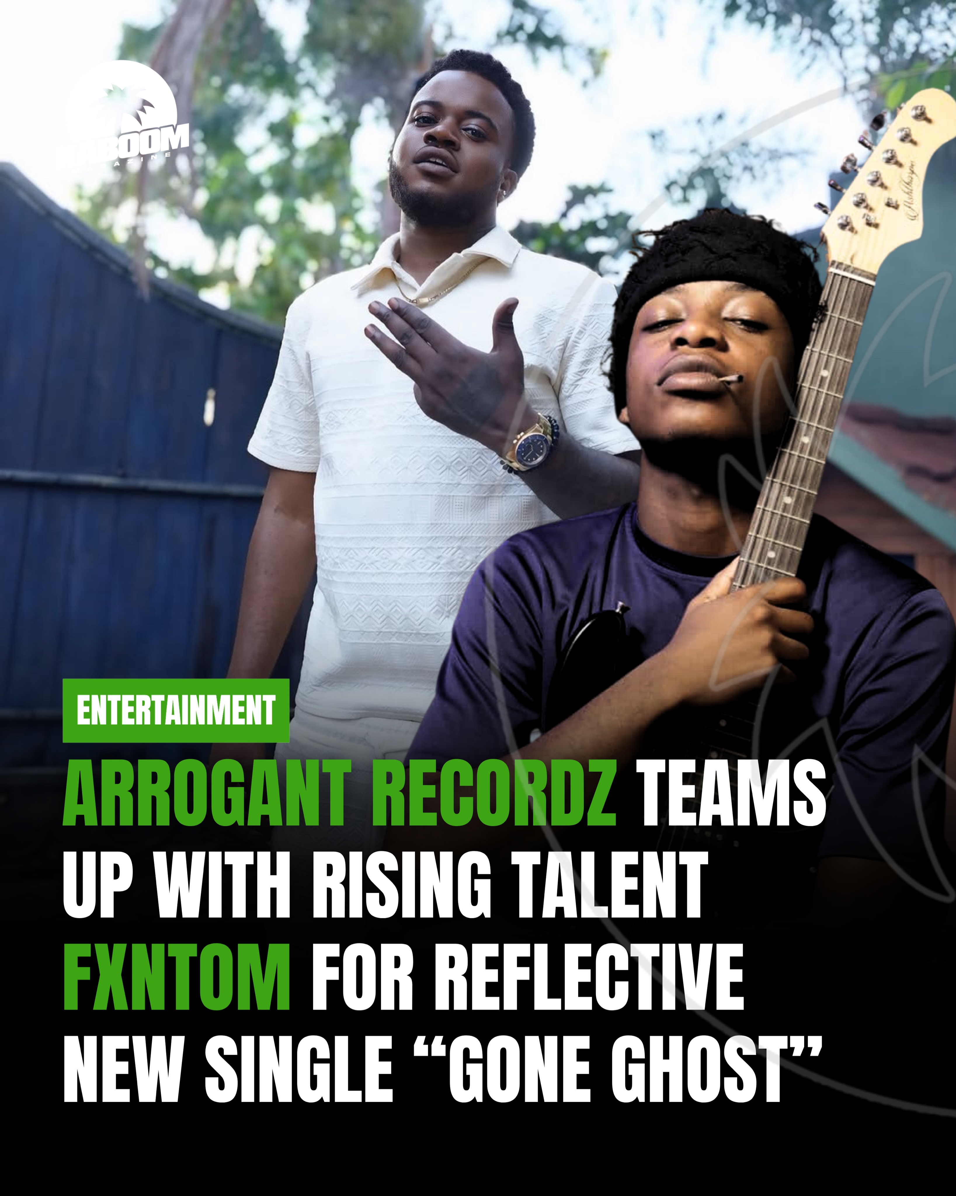 Dancehall producer Arrogant Recordz has teamed up with rising talent Fxntom for the release of the reflective new single “Gone Ghost.”
Co-produced by Kennedy Clan Entertainment and Divine Global, the track dives into themes of struggle, isolation, and emotional battles, with Fxntom expressing feelings of wanting to disappear while searching for peace within himself.
The melodic dancehall production blends emotional storytelling with modern sounds, highlighting the young artiste’s growing versatility.
More on Kaboommag.com 🗞