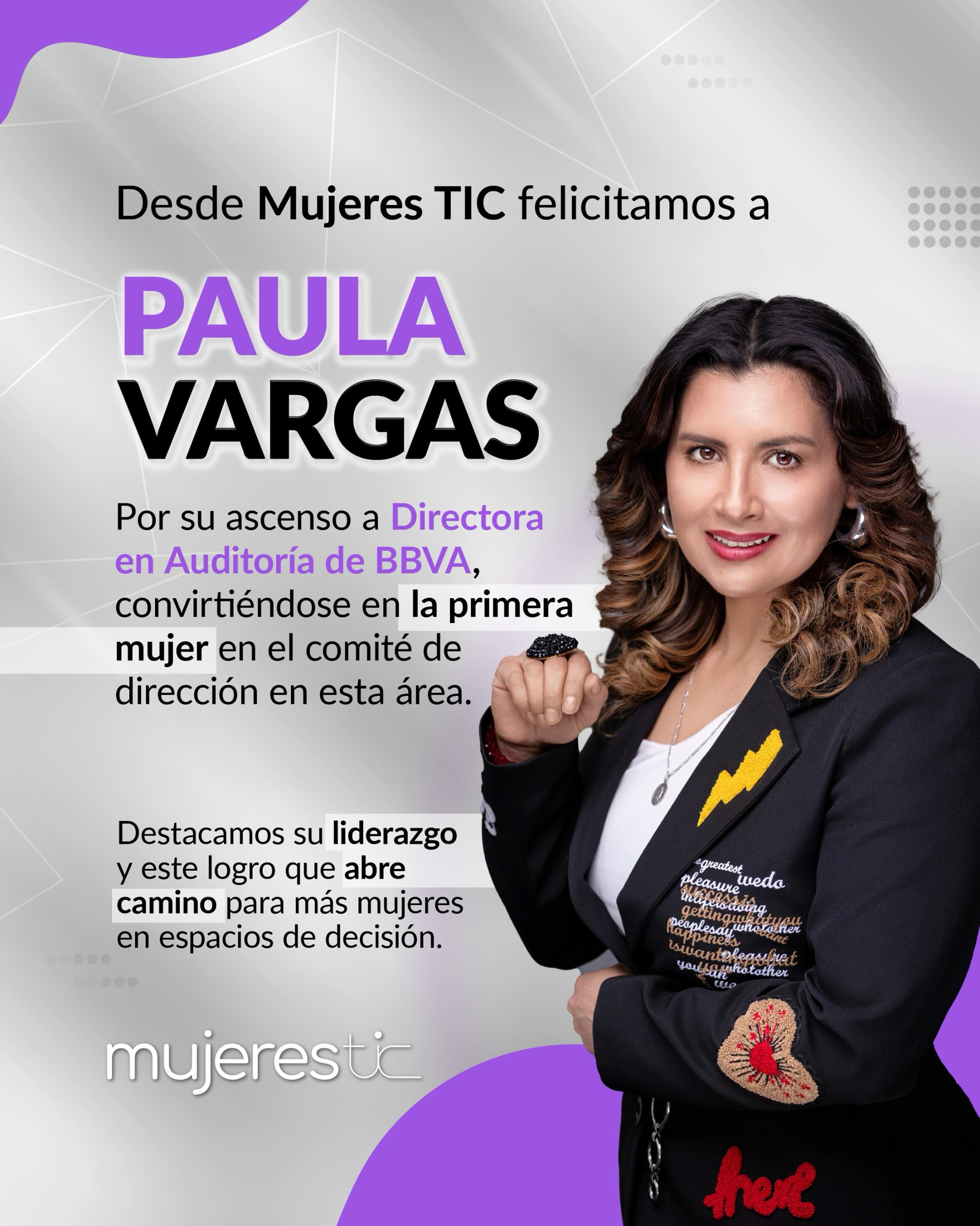 💜 Celebramos a Paula Vargas
Su ascenso a Directora en Auditoría de BBVA no solo es un gran logro personal, es un hito que abre camino para más mujeres 🚀
Más liderazgo femenino en espacios de decisión ✨
#MujeresTIC #WomenInTech #Liderazgo #Inspiración #GirlPower