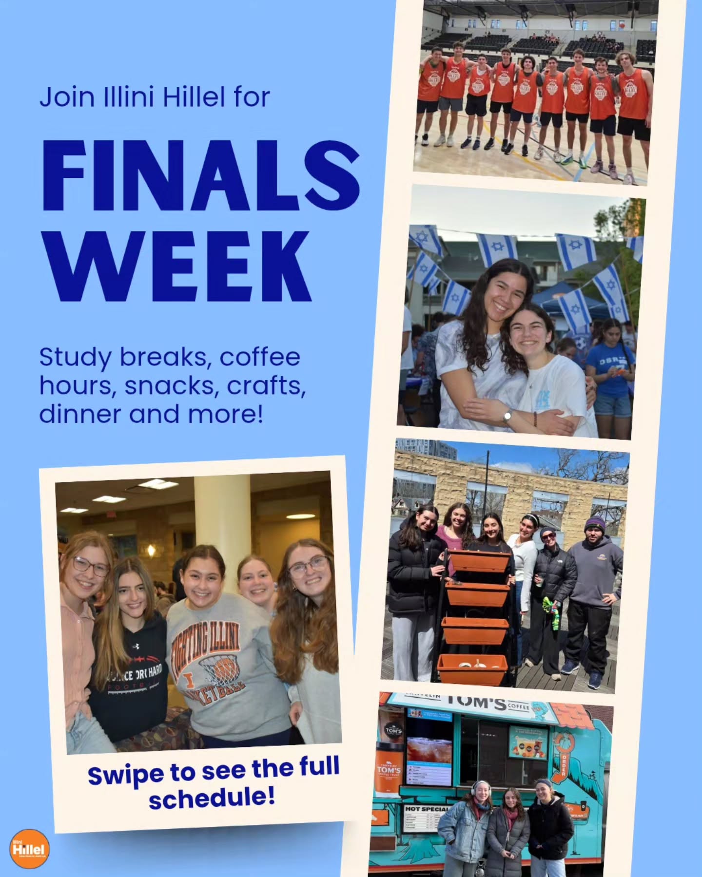 Happy Last Day of Instruction!! We know finals week can be stressful, but we are here for you!
Swipe to see when you can grab coffee, snacks, time with staff, crafts, dinner and more!