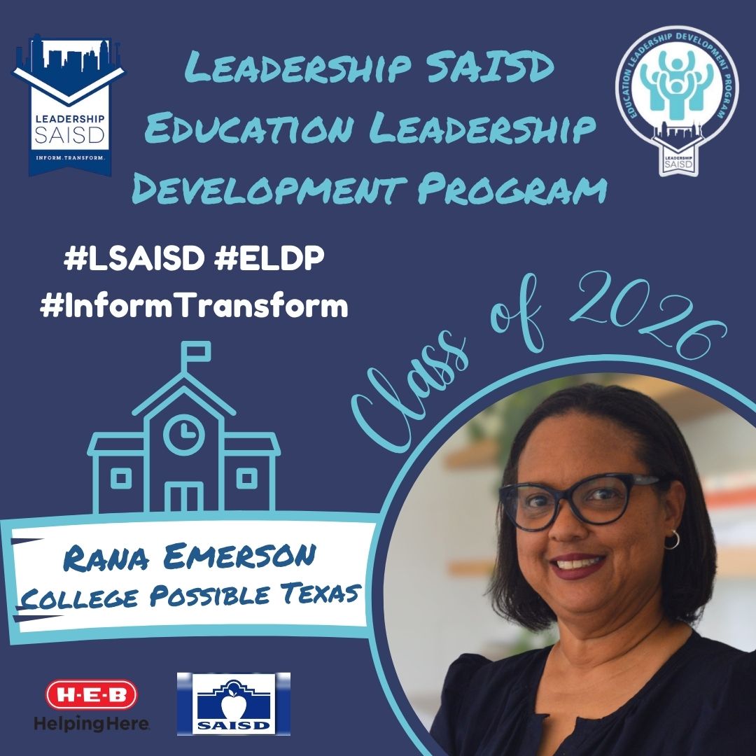 #ELDP Class of 2026 Spotlight ✨ Rana Emerson is Program Director at College Possible Texas where she oversees college access and success programming throughout the state. Before joining College Possible in October 2022, Rana was a Compliance Officer at George Gervin Academy. She spent 14 years as a resident of Brooklyn, New York where she was the Director of Education and College Pathways, overseeing an after-school literacy program for young women of color at the Lower Eastside Girls Club. Prior to joining the Girls Club, she was a College Now Dual Credit Program Coordinator at the City University of New York. In her spare time, Rana enjoys spending time with her family and being engaged with San Antonio community organizations including Magic Theatre and Texas Public Radio. #LSAISD #informtransform #publiceducation Thank you to our 2026 Program Sponsors @heb and @sanantonioisd