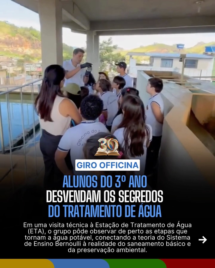 Ciência na prática e muita consciência ambiental! 💧✨
Nossos alunos do 3º ano trocaram a sala de aula pela Estação de Tratamento de Água (ETA) para uma experiência incrível. Com base nos estudos do material Bernoulli, eles conferiram de perto como a água é cuidada e preparada até chegar às nossas casas. Ver os olhos brilhando a cada nova descoberta foi simplesmente magnífico! 🎒🔍
Essa vivência vai muito além dos livros: é sobre entender o valor real da vida e a importância de preservarmos nossos recursos naturais hoje para garantir o amanhã. Saímos da ETA com muito aprendizado e a certeza de que cada gota conta! 🌍🌱💙
#EducaçãoAmbiental #AprendizadoPrático #Sustentabilidade #TerceiroAno #PreservaçãoDaÁgua