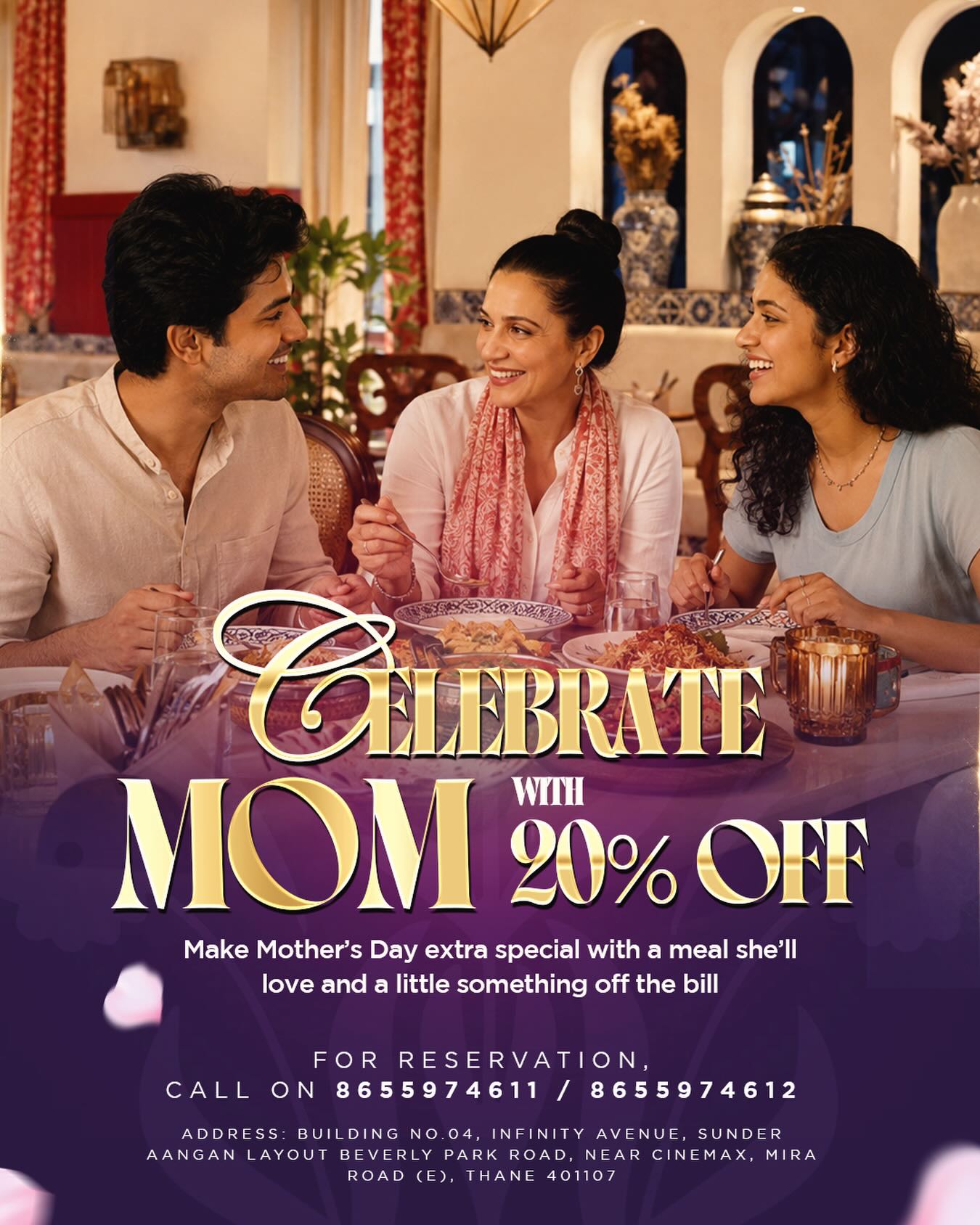 This Mother’s Day, bring your mom to Nova House and celebrate over a meal she’ll truly enjoy. Enjoy 20% off when you dine with your mother and make the occasion even more special. Reserve your table now and celebrate the woman who deserves it all.
#mothersday #novahouse #newrestaurant
#banquetsinmiraroad #premiumhotel
Nova house, mother’s day, new hotel in mira road, luxury hotel, new restaurant, places to eat in mira bhayandar, bar