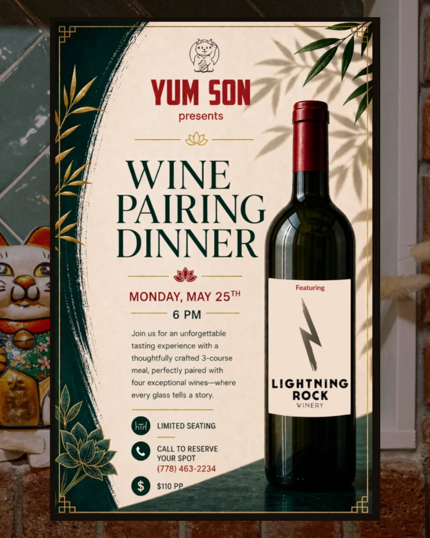 You know how quick these things fill up; and partnered with Lightening Rock Wines? It's an absolute win.
3 Courses with seamless paired sips to match. An incredible an unforgettable night of culinary and viticulture. Call (778)463-2234 to book your spot on May 25th. Seating is limited.
We'll save a glass for you ๐ท.
#YumSon #VietModern #NelsonBC
________________________________________________
