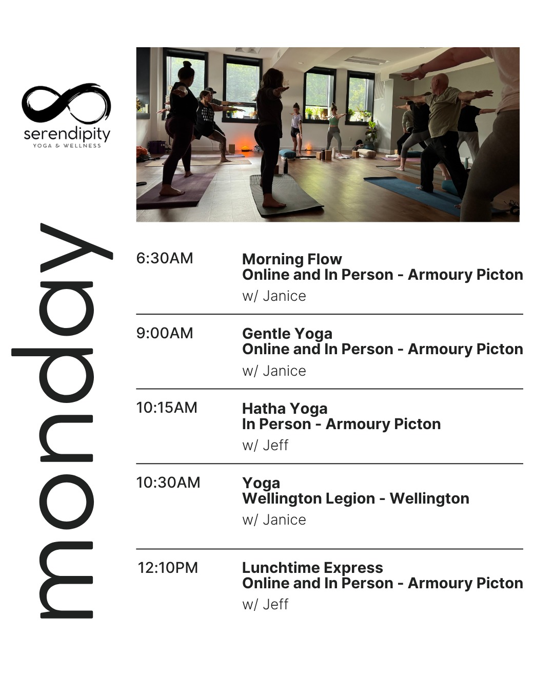 Mondays at Serendipity Yoga are all about setting the tone for the week ahead. Whether you’re looking to move, stretch, breathe, recharge or simply carve out a little time for yourself, we’ve got practices to help you feel grounded and energized.
Join us in Picton at The Armoury or in Wellington at the Royal Canadian Legion, with most classes available both in person and online so you can practice wherever you are.
Start your week with movement, connection and a little bit of calm. Your Monday reset is waiting.
Visit SerendipityYoga.ca for schedules and registration.
#serendipityyoga
#yogapec
#healthymovementyourway