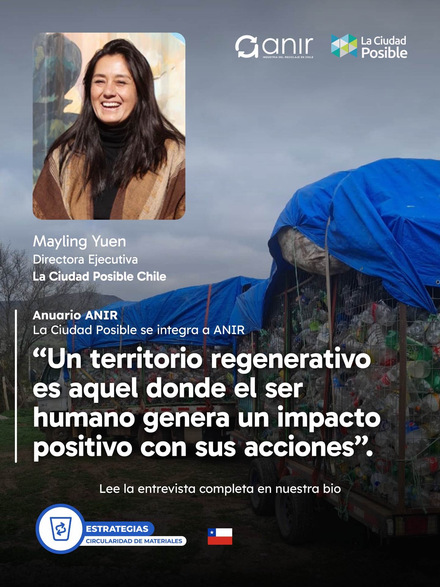 ¡Somos parte de ANIR! 👏🏼
Hace algunos meses nos integramos como nuevos socios a Asociación Nacional de la Industria del Reciclaje, sumándonos como un actor en la articulación de soluciones socioambientales con enfoque territorial.
En este contexto, Mayling Yuen, directora ejecutiva de La Ciudad Posible Chile, fue entrevistada en el anuario del gremio, abordando el rol de la organización en la transición hacia una economía circular y regenerativa.
Lee la entrevista completa en el link de nuestra bio @laciudadposible