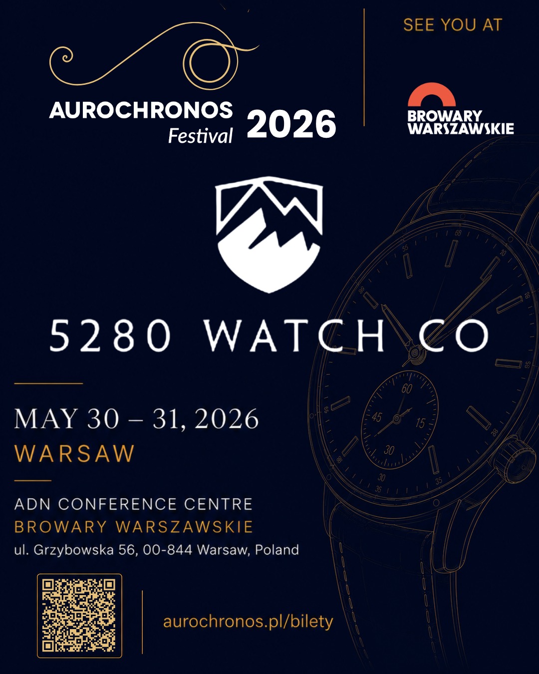 Poland, we’re coming for the very first time.
We’re excited to announce that 5280 Watch Company will be exhibiting at @aurochronosfestival 2026 in Warsaw.
Join us for a weekend of independent watchmaking, craftsmanship, and conversation as we bring our handmade Basse-taille enamel dials and true guilloché work to Poland for the first time.
📍 ADN Conference Centre
Browary Warszawskie
Warsaw, Poland
🗓 May 30–31, 2026
We are looking forward to sharing our watches, meeting fellow enthusiasts, and becoming part of such a passionate watch community.
See you in Warsaw.
One of One by Design. Made Mile High. Worn worldwide.
#5280WatchCompany #Aurochronos #Warsaw #Poland #IndependentWatchmaking #WatchCommunity #BasseTaille #Guilloche #MadeMileHigh #WatchCollectors
