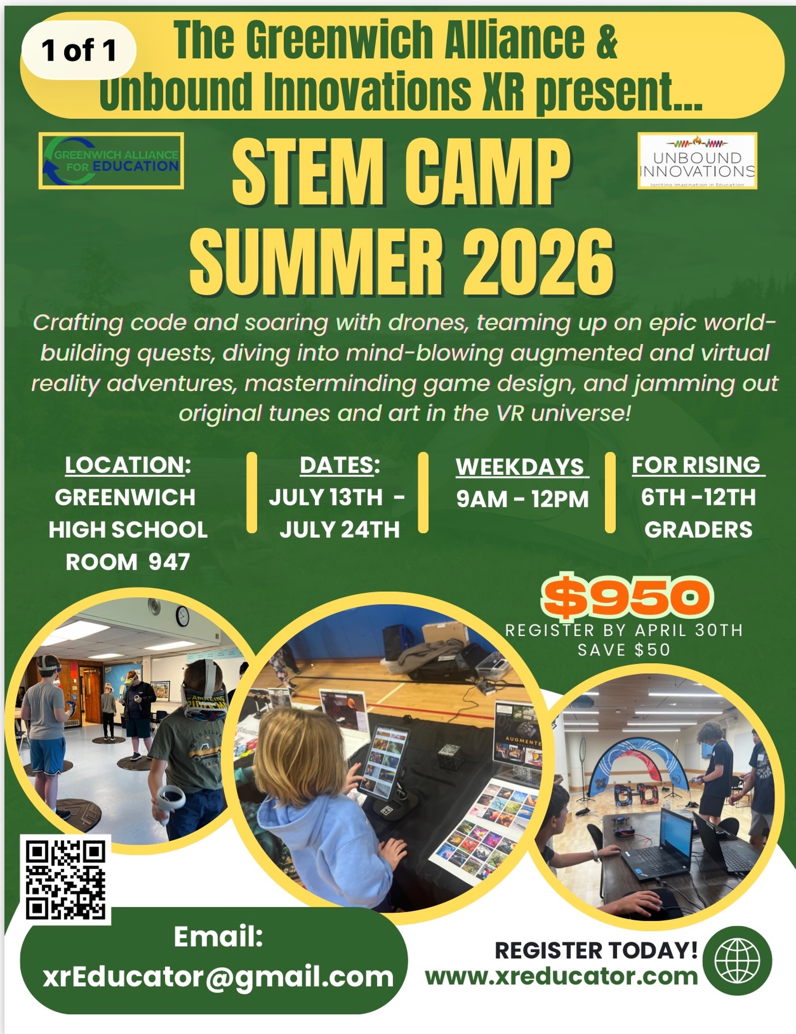 Breaking News! This is such a unique opportunity for students this summer!
Through Unbound Innovations XR and the Greenwich Alliance for Education, rising 6th–12th graders will have the chance to explore coding, drones, virtual and augmented reality, game design, digital art, music creation, and immersive technology experiences at Greenwich High School.
July 13-24 from 9am - 12pm
I’ve had firsthand experience with @xreducator (Gaspare Lipari) as a teacher for both of my sons at Western Middle School, and what makes this especially exciting is seeing the vision, creativity, and energy he brings to students now come to life on an even BIGGER scale. Gaspare has an incredible ability to make learning feel innovative, engaging, and genuinely fun.
These are the kinds of experiences kids remember. And in today’s world, creating opportunities for students to explore emerging technology early on is invaluable.
Link in bio for more information about this camp - and tell Gaspare that Sue sent you!
#GreenwichCT #STEMEducation #XR #EducationInnovation #GreenwichAllianceForEducation