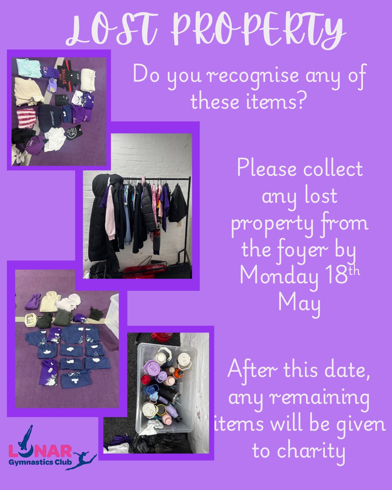 👚👕 LOST PROPERTY 👚👕
Please collect any lost property from the foyer before Monday 18th May. Any remaining items after this date will be donated to charity.