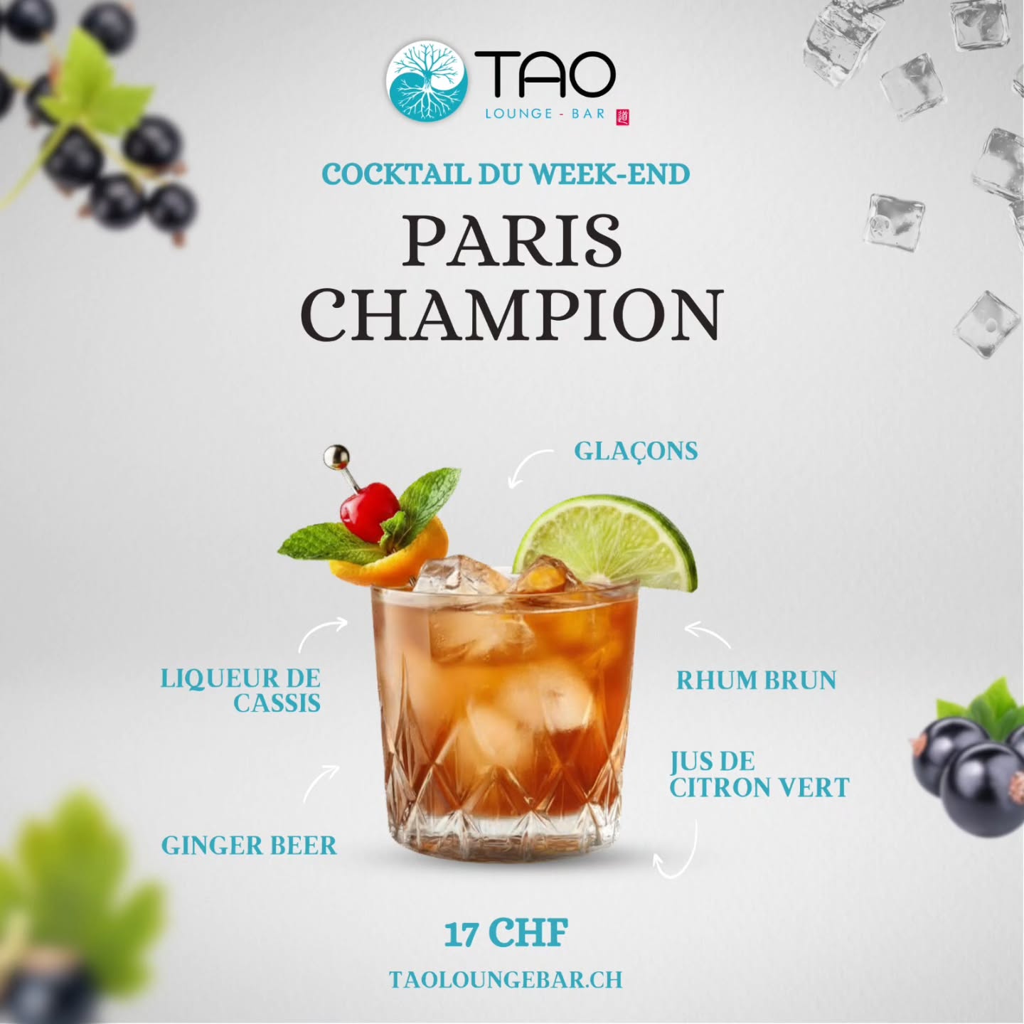 Ce weekend, on part sur un mélange qui tape juste. Frais, épicé et ultra addictif.
Un cocktail avec du caractère, la profondeur du rhum, le côté fruité du cassis, le peps du citron vert et la petite claque gingembre qui finit parfaitement.
Le genre de verre qui disparaît beaucoup trop vite. 👀
Disponible du 15 au 17 mai au TAO Lounge Bar 🍸
#cocktailduweekend #taoloungebar #cocktail #weekendvibes