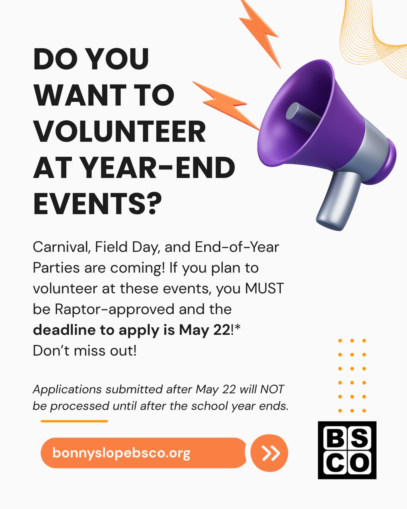 The end of the school year is coming! 😧 And with it lots of fun events at school! 🎉 We would love to have as many parent volunteers to help as possible but friendly reminder that you MUST be approved in Raptor. If you have not done so yet and want to help at year end parties, please submit your application by May 22 to be approved on time! You can find the information linked in our bio. 💻☑️
P.S. if you were approved when Raptor was first rolled out in Summer 2024, please keep an eye on your inbox for a renewal email in the next few months 🙂