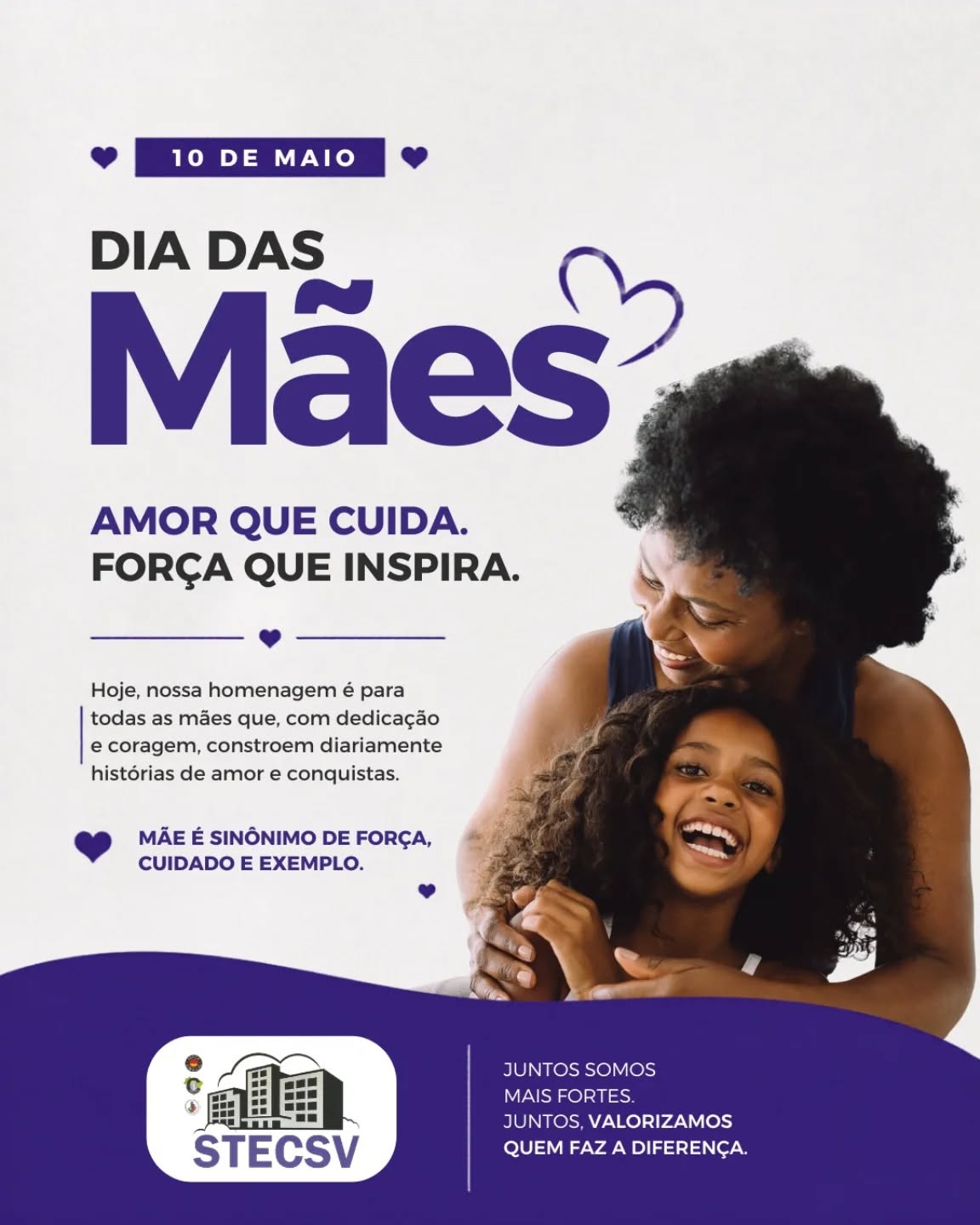 Amor que cuida. Força que inspira. 💜✨
Neste Dia das Mães, homenageamos todas as mulheres que, com dedicação, coragem e carinho, constroem histórias de amor, superação e conquistas todos os dias. 🌷
Mãe é sinônimo de força, cuidado e exemplo.
Nosso respeito e gratidão a todas que fazem a diferença dentro e fora de casa. 💖
Feliz Dia das Mães! 💐
#DiaDasMães #STECSV #FelizDiaDasMães