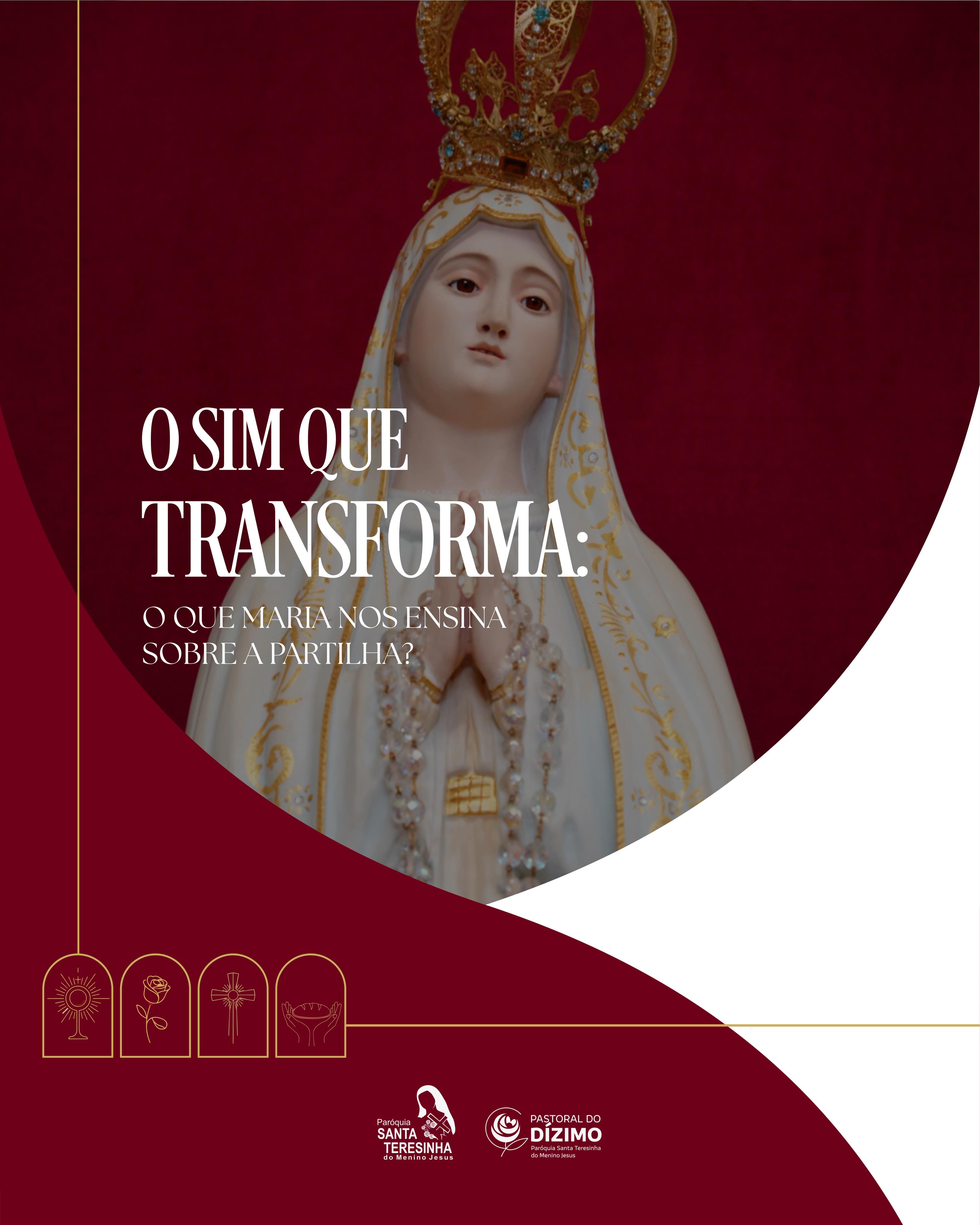 Em maio, o perfume das rosas de Santa Teresinha se une à presença doce de Maria em nossa Paróquia. 🌹✨
Neste mês, somos convidados a entrar na “Escola de Maria”. Ela, que foi o primeiro sacrário do mundo, nos ensina que a vida só ganha sentido pleno quando é partilhada. Se queremos ser Cidadãos do Céu, precisamos aprender com a Mãe a sermos Benfeitores da Terra.
Arraste para o lado e veja como o seu “Sim” ao dízimo reflete as virtudes da Virgem Santíssima! ➡️
Neste Mês Mariano, convidamos você a renovar sua fidelidade ou a dar o seu primeiro passo como dizimista. Que cada partilha seja uma rosa ofertada ao Altar do Senhor! 🕊️
📍 Faça sua partilha: Procure nossa equipe do dízimo no plantão das Missas ou a Secretaria Paroquial.