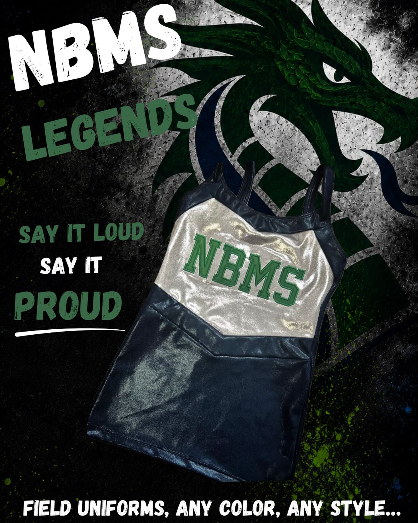 Say it loud. Say it proud 💚🐉
Custom field uniforms made to match your team’s energy from the sidelines to the spotlight ✨
Whether you’re going bold, classic, glittery, sporty, or fully custom — Ovation Dance Store can bring your vision to life 🪩
Field uniforms. Practice wear. Spirit gear. Team pride.
We’re here for all of it 🤍
#NBMS #FieldUniforms #CustomSpiritWear #OvationDanceStore #TeamSpirit
