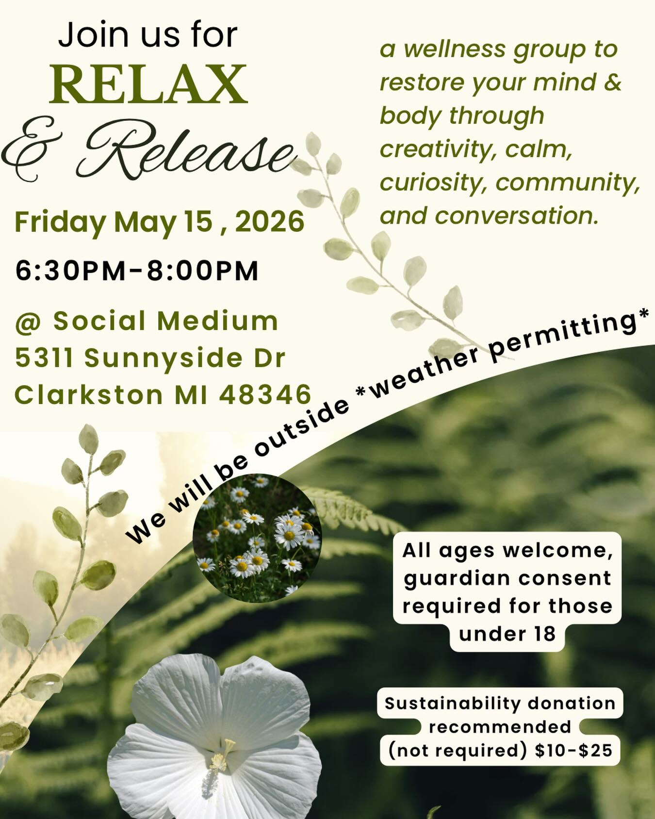 No registration needed
No equipment needed
Dress comfy & show up
#clarkstonmi #waterfordmichigan #somatichealing #somaticexperiencing