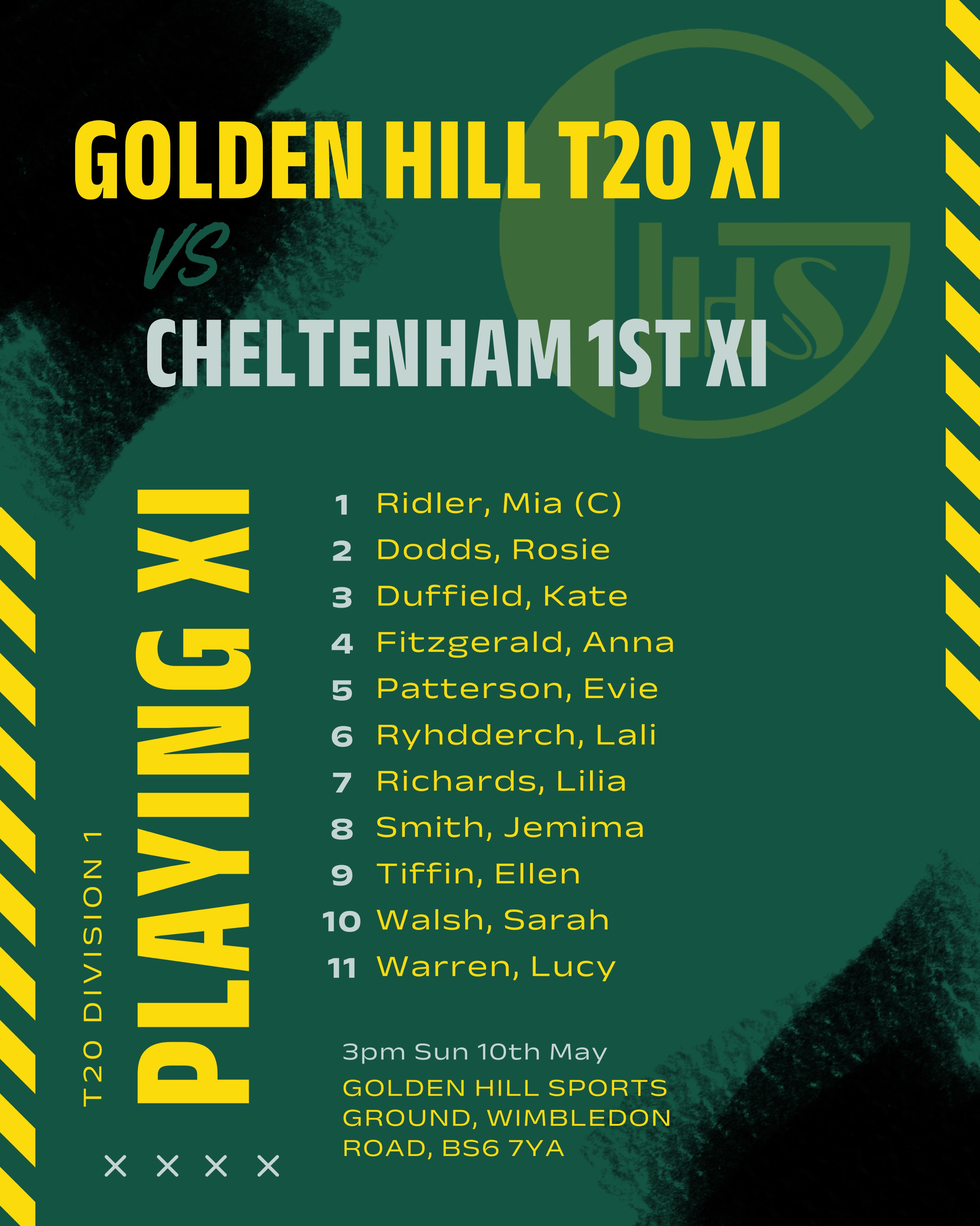 Today’s team sheet for the Women’s T20 XI at home against Cheltenham. Head down to the club to show your support 💪