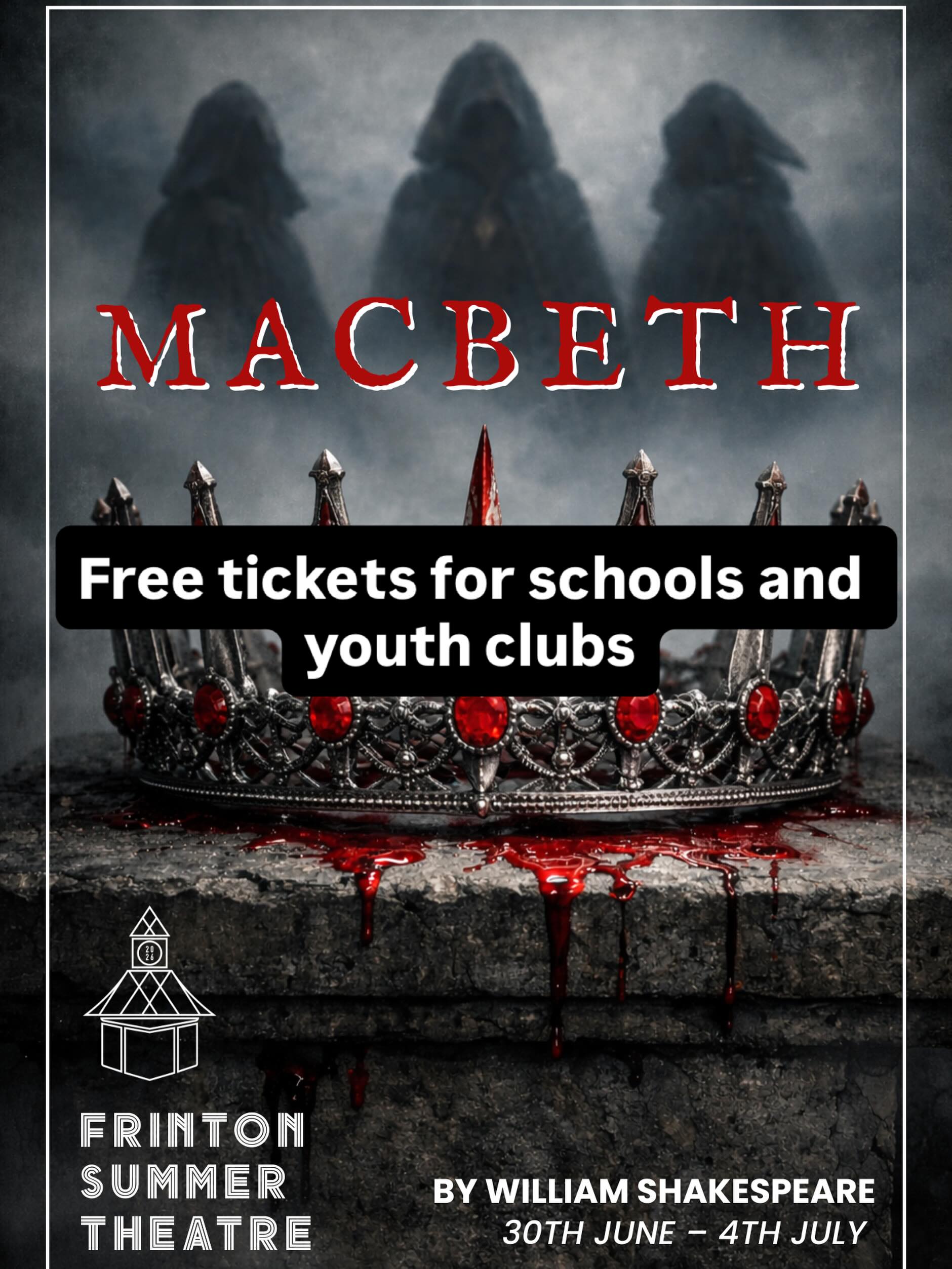 🎭 Opening theatre doors to more young people across Tendring 🎭
This summer, Frinton Summer Theatre is offering FREE and reduced-price tickets to local school students, youth drama groups and community youth organisations for our production of Macbeth, helping more people experience professional live theatre on the Essex coast.
This is exactly the kind of community access and widening participation strongly championed by our new Patron, Adjoa Andoh. ❤️
There is nothing quite like experiencing Shakespeare live - hearing the language spoken, seeing the drama unfold on stage, and discovering why these stories have endured for centuries.
Please help us spread the word to any schools, youth groups or community organisations who may be interested.
To request tickets, please contact
📩 enquiries@frintonsummertheatre.org
📞 07946 480071
#FrintonSummerTheatre #Macbeth #adjoaandoh #TheatreForAll #freetickets