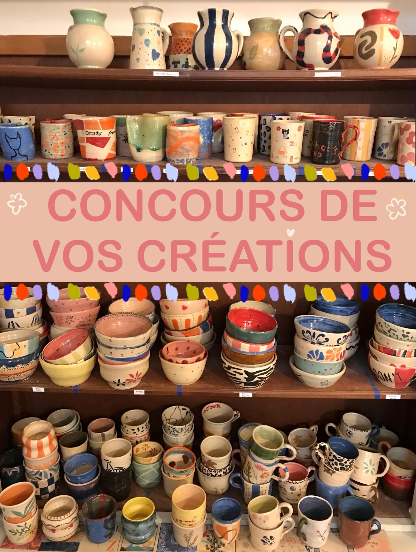🌸 Nouveau CONCOURS !!! 🌸
Vous pouvez gagner soit avec une pièce JOLIE soit avec une pièce DRÔLE
Pour cela :
🌼 envoyez nous en MP une photo de votre céramique en nous indiquant la catégorie
🌼 abonnez vous a @artifice_cafe_ceramique
🌼 repartagez le post de votre ŒUVRE qui sera sur notre compte pour avoir un max de likes et GAGNER !!!
A vous de jouer 🫵🏼
RÉSULTAT LE 31 MAI ⏱️
