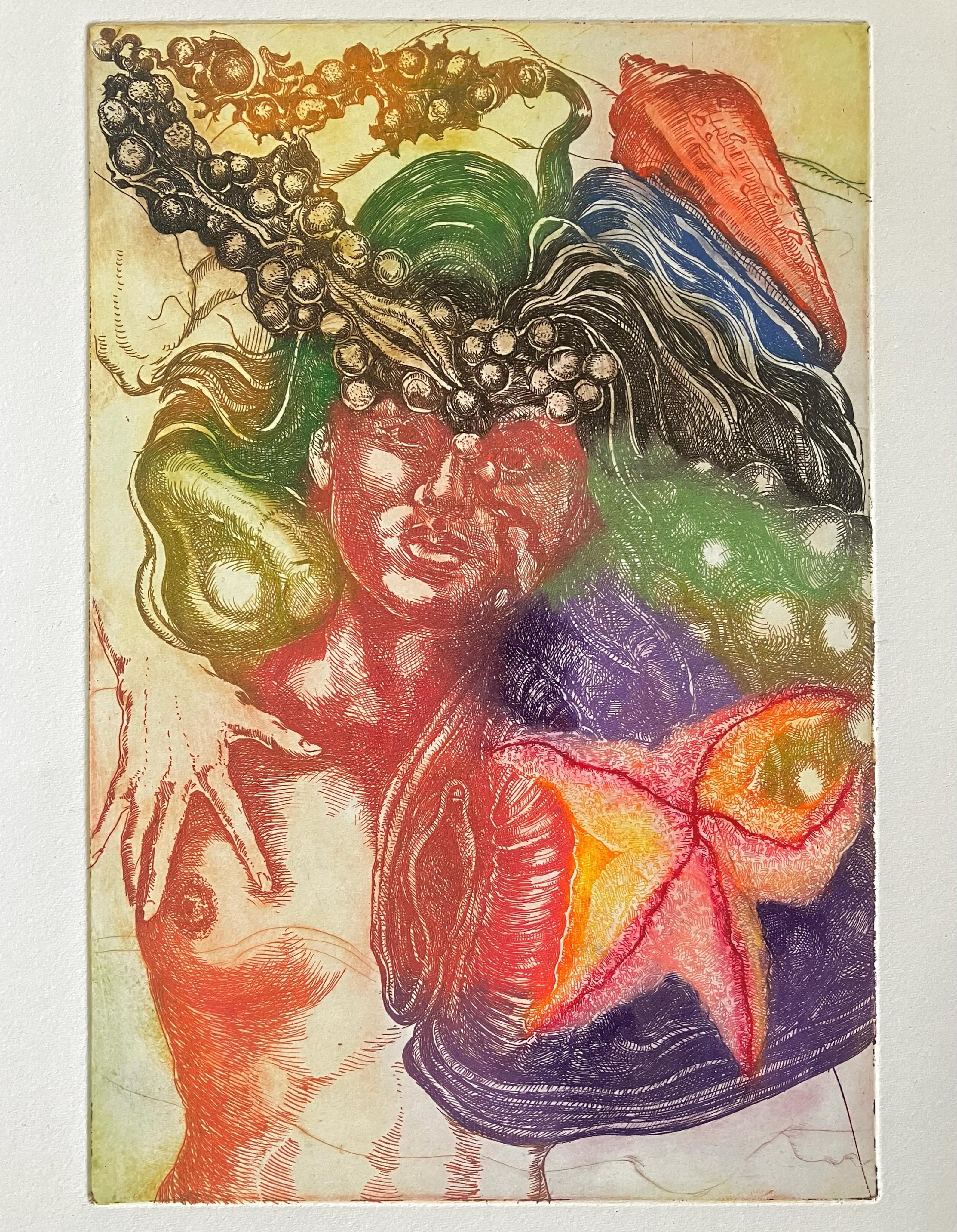 “Et Dieu créa la femme”, ets, 2026. (Thaise onderwaterkleurenversie) #lifedrawing #printmaking #etching #figuredrawing #botanicalprints