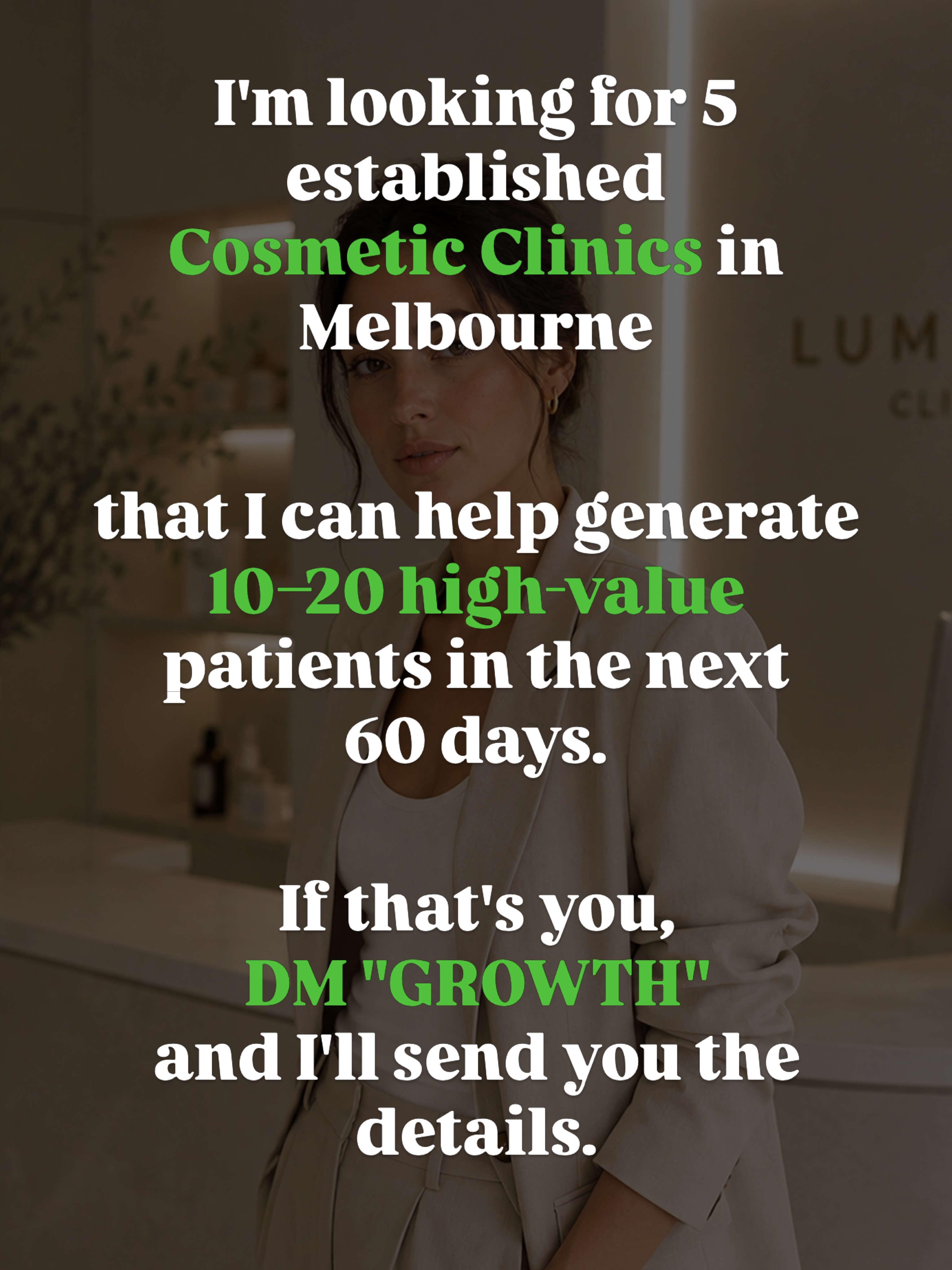 Most cosmetic clinics in Melbourne don’t have a lead problem.
They have a perception problem.
You might be doing incredible work. But if your brand doesn’t feel premium the second someone finds you online…
You’re attracting price-shoppers, time-wasters, and people who never say yes.
The clinics winning right now aren’t necessarily better than you.
They just look more trustworthy. And that changes everything.
I’m looking for 5 established cosmetic clinics in Melbourne ready to:
✦ Generate 10–20 high-value patients in the next 60 days
If that’s you - DM “GROWTH” below 👇
I’ll send you a personalized breakdown of what’s holding you back and how to fix it fast.
No fluff. Just clarity.
#melbournecosmeticclinic #aestheticclinicmarketing #melbourneaesthetics #clinicmarketing #cosmeticinjector