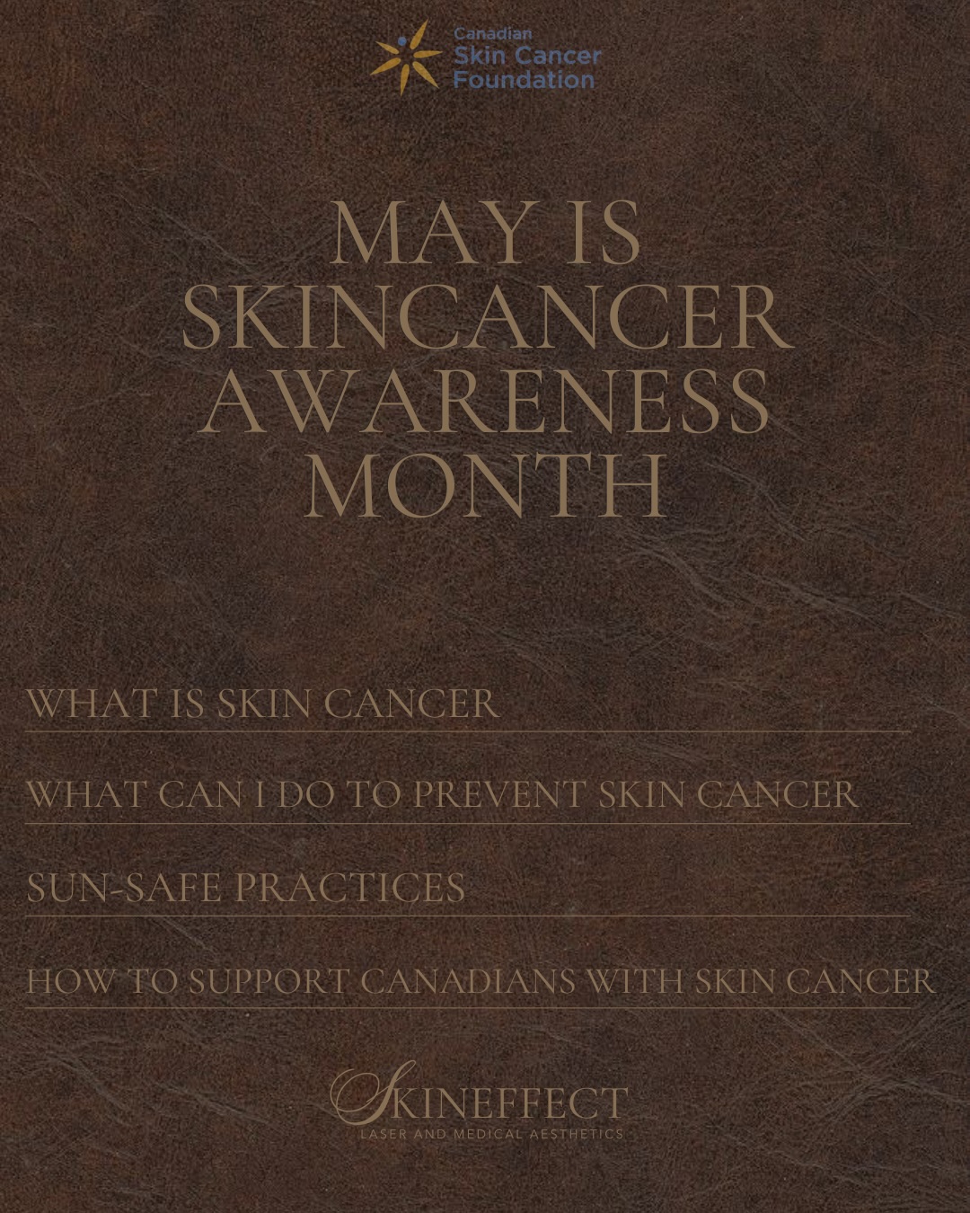 May is Skin Cancer Awareness Month — and this one is personal. 🤍
Swipe through to learn what skin cancer is, how to protect yourself, and why sun-safe skin is always in season.
SkinEffect is proud to support the Maggie Hanna Annual Charity Golf Tournament, benefiting the Canadian Skin Cancer Foundation — because beautiful skin is healthy skin, and healthy skin is worth fighting for. ⛳🎗️
Knowledge is the first layer of protection. Wear your SPF. Know your skin. Show up for the people who need us most.
🔗 Link in bio to learn more + register for the tournament.
#SkinCancerAwarenessMonth #MaggieHannaGolfTournament #CanadianSkinCancerFoundation #SkinEffect #wearyourspf