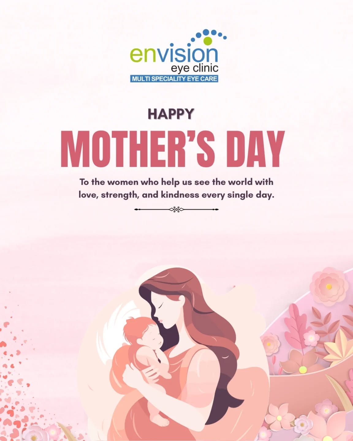 Happy Mother’s Day 💖
To the women who guide us with love, strength, and endless care—thank you for helping us see the world in the most beautiful way every day.
Celebrating all the incredible mothers today.
#MothersDay #CelebrateMothers #LoveAndCare #EnvisionEyeClinic #Family