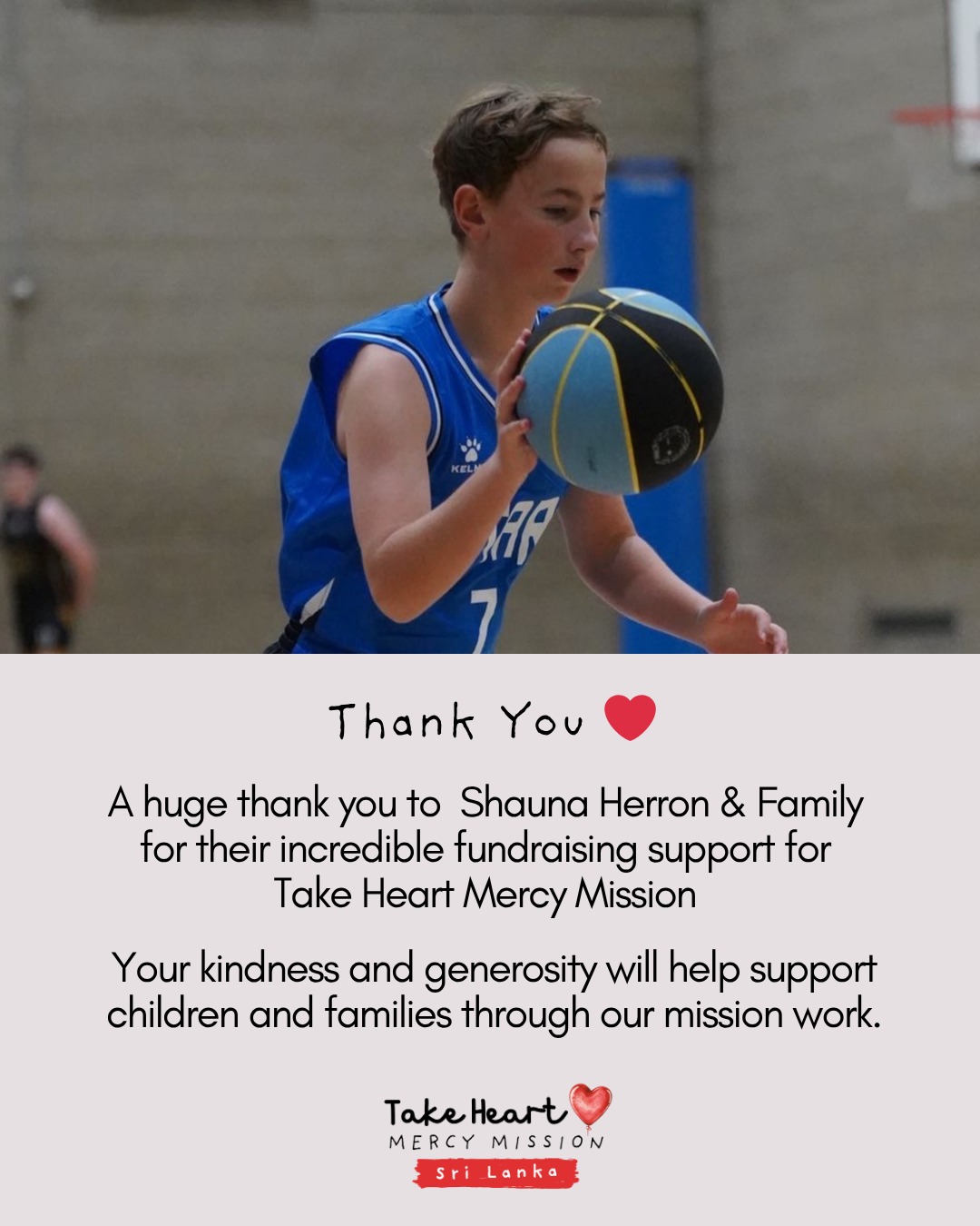 We are incredibly grateful to Shauna Herron and her family for their wonderful fundraising efforts in support of Take Heart Mercy Mission ❤️
Inspired by their son Rory’s heart surgery journey and the care he received, Shauna and her family chose to give back and help support children and families through our mission work.
Their kindness, generosity, and commitment to helping others are truly inspiring, and we are so thankful for all they have done to support our charity.
A heartfelt thank you as well to everyone who has donated and supported their fundraiser 👏
Fundraiser link: https://www.justgiving.com/page/rorys-runners-2026?utm_medium=FR&utm_source=CL
#takeheartmercymission