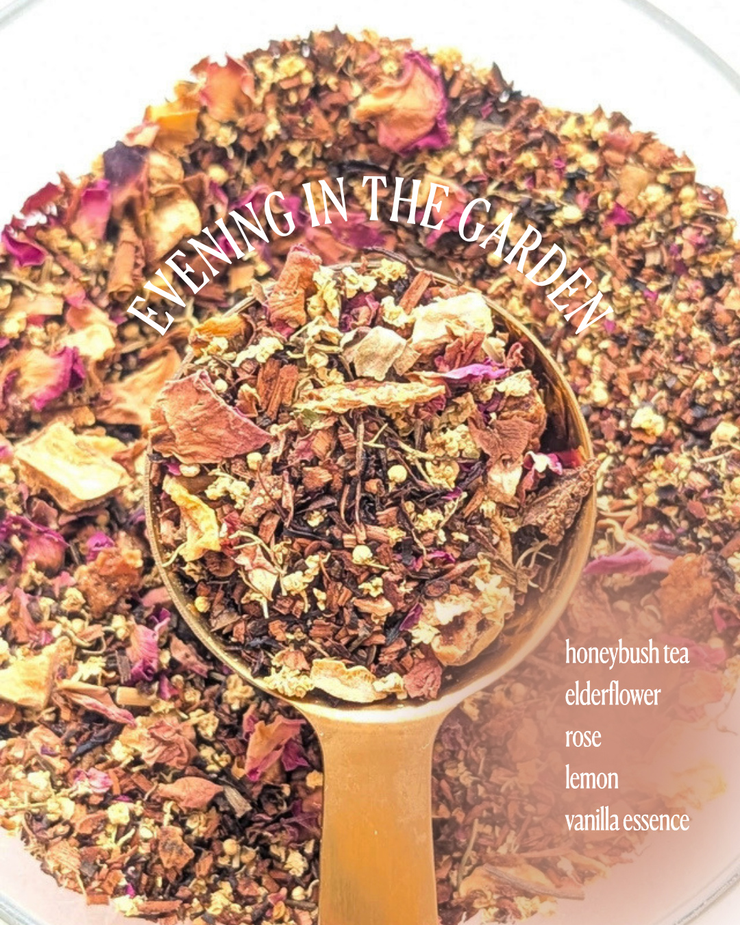 this is tea of the season has been a fan fav- honeybush, elderflowe, rose, lemon, lavender, vanilla essence transports you right into an evening in the garden 🌜️🪻🌹🍵✨️
