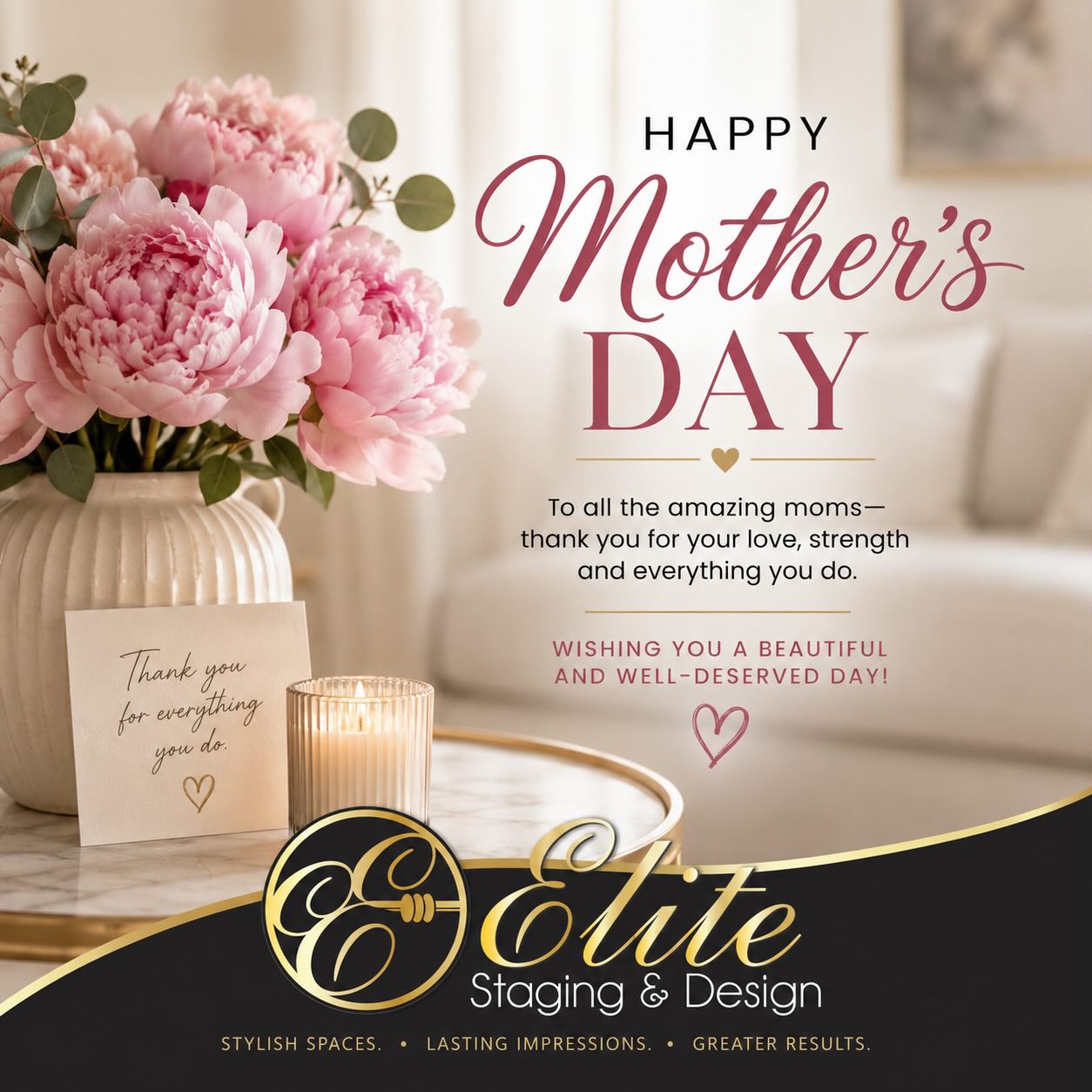 ✨ Happy Mother’s Day from Elite Staging & Design ✨
Today we celebrate the strength, beauty, and love of all the incredible mothers who make every house feel like home. 💐
Wishing you a day filled with love, joy, and well-deserved appreciation.
#HappyMothersDay #BayAreaDesign #HomeStaging #LuxuryLiving