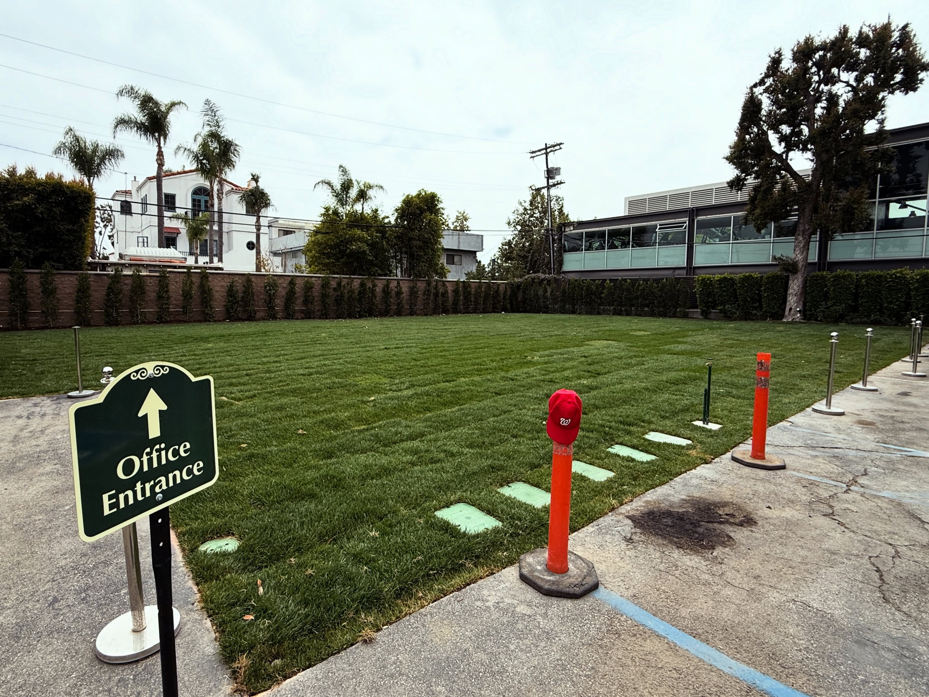 Westwood Village Memorial Park recently tore down their old office building to make space for quite a few new ground plots in this tiny and rapidly filling up cemetery.