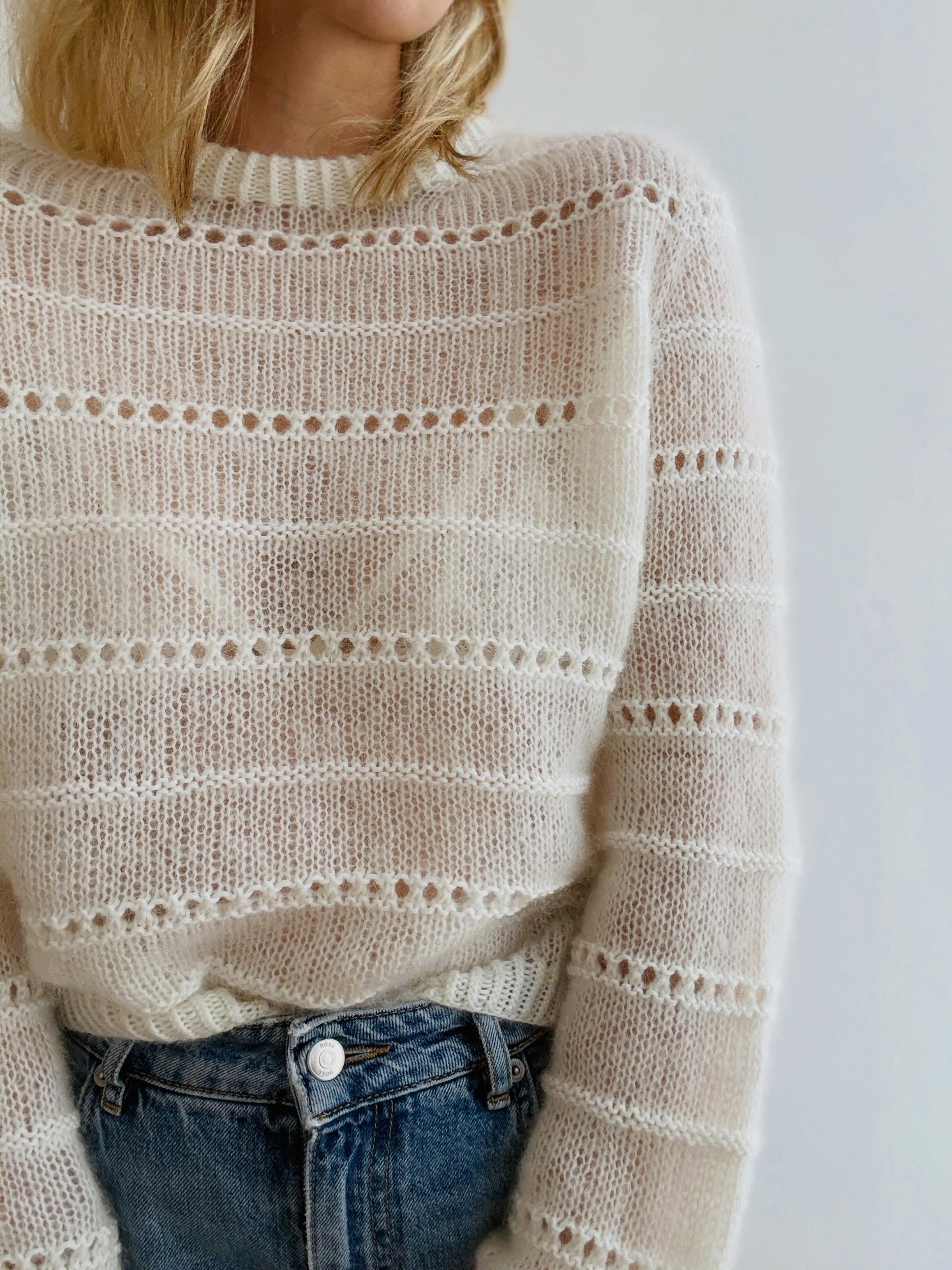 Roni Sweater and Roni Blouse - Two Similar Patterns with a few Major Differences. Let me tell you more about it ✨
.
Roni Sweater:
The sweater version of the design is worked as a saddle shoulder raglan construction from the top down with a beautiful textured lace pattern emphasized by using different yarn qualities for the stockinette stitch part and the texture/lace pattern part. The long sleeves are relatively fitted. Cuffs, hem and double folded collar are worked in half twisted ribbing. The ease is around 5 to 15 cm. An accompanying YouTube tutorial is available.
.
Roni Blouse:
The blouse version of the design is worked up with a classic raglan construction from the top down, featuring the same beautiful textured lace pattern as the sweater version, additionally emphasized by using different yarn qualities. The ease is relatively similar, but the sleeves are short (around the elbows) and neckline, sleeves and bottom hem of the blouses are finished off with I-cord edgings. If you have less knitting experience, the blouse pattern might be better to start with as the construction is a little bit easier than the sweater design.
.
Both patterns are available on my website and Ravelry 💗
.
.
.
#roniblouse #ronisweater #knitting #stricken #knittersgonnaknit