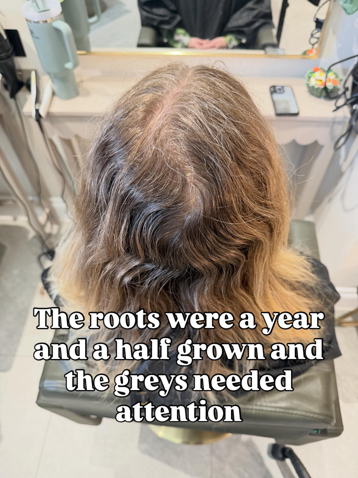 A year and a half to long dark roots and greys showing —— transformed to blended seemless beautiful blonde happy client, happy hairdresser 💇♀️