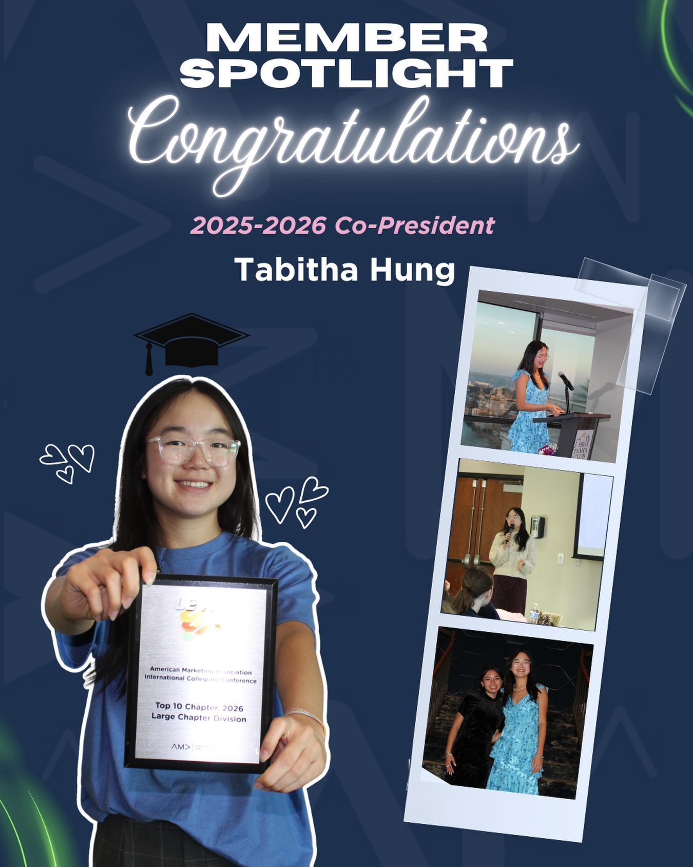 Join us in congratulating our Co-President, Tabitha Hung, on her graduation! 💙✨
Throughout her time in AMA, Tabitha has made an incredible impact through her leadership, dedication, and passion in the chapter. From representing AMA at conferences to creating meaningful experiences for our members.
We are beyond grateful for everything she has contributed to AMA and cannot wait to see all the amazing things she accomplishes .
Congratulations, Tabitha! we are so proud of you and will be cheering you on every step of the way! 👏🎉
@tabitha_hung
#americanmarketingassociation #marketing #advertising #usfbulls #usfgrad collegelife nonprofit studentorganization usfama mumacollegeofbusiness