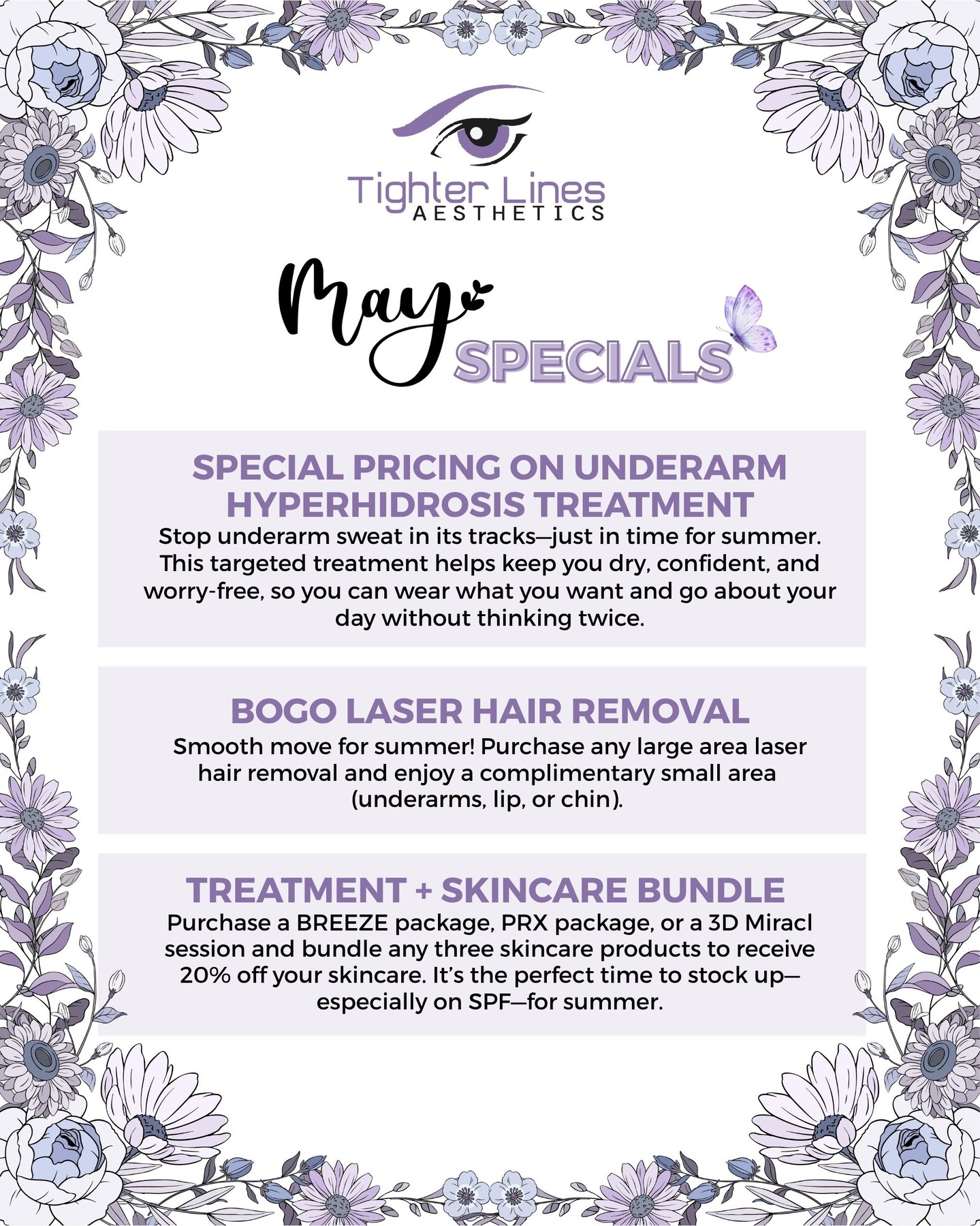 Summer is around the corner and these May specials are getting a LOT of love ☀️ Whether you’ve been thinking about refreshing your skin, smoothing, tightening, or finally booking that treatment you’ve been eyeing… this is your sign.
Call to book these specials: (561) 203-2765