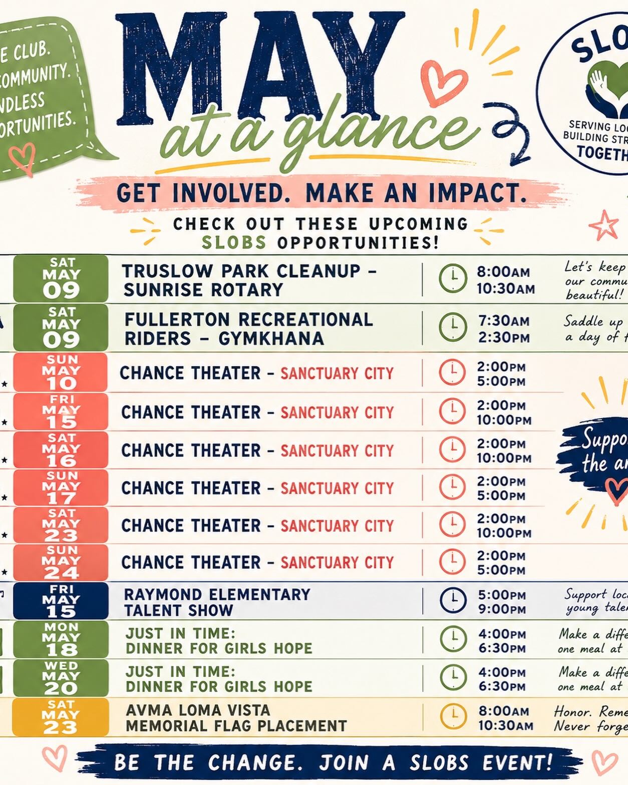 Lots of exciting opportunities to support our community in the weeks ahead!