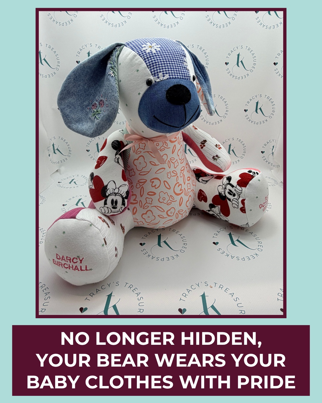When Chloe asked me to create a large puppy from her daughter's outgrown baby clothes, I knew we'd craft something that captures those fleeting early years.
The large size means plenty of those precious first outfits could be included, with each piece holding memories of when she was tiny and new.
I hope this puppy brings Chloe joy and preserves those special baby memories beautifully.
#TracysTreasuredKeepsakes #SmallBusinessUK #PersonalisedKeepsakes #HertsCustomKeepsakes #HandmadeGiftsUK