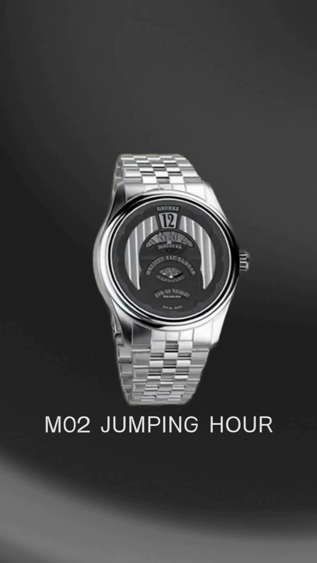 A new way to read time.
In the M02 HS2 Jumping Hour, the dial takes center stage: clean geometries and a visual construction that shifts perspective with every glance.
Design and mechanics come together in a timepiece that breaks the rules