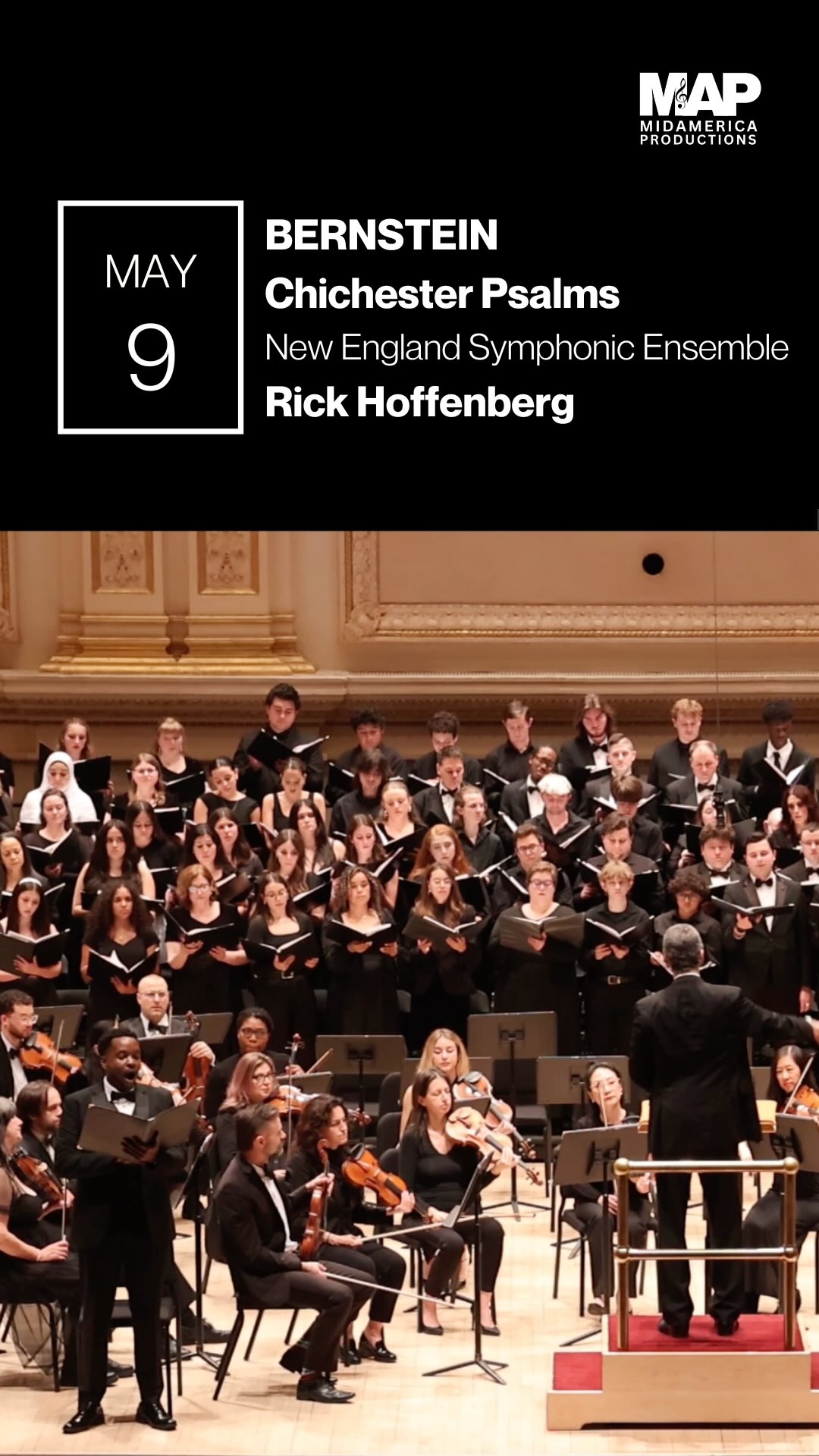 From beautiful melodies to vibrant rhythmic energy, Leonard Bernstein’s Chichester Psalms came to life at Carnegie Hall on Saturday, May 9, 2026! 🎶✨
Featuring countertenor Zabriel Rivers and led by Rick Hoffenberg, this exciting performance brought together the New England Symphonic Ensemble and participating choruses:
- Texas State University Alumni Choir, United States (Lynn Brinckmeyer, Director)
- Marywood University Concert Choir, Scranton, PA (Rick Hoffenberg, Director)
- Pompton Lakes High School Concert Choir, Pompton Lakes, NJ (Christopher Nappa, Director)
#CarnegieHall #ChichesterPsalms #ChoralMusic #OntheMAP