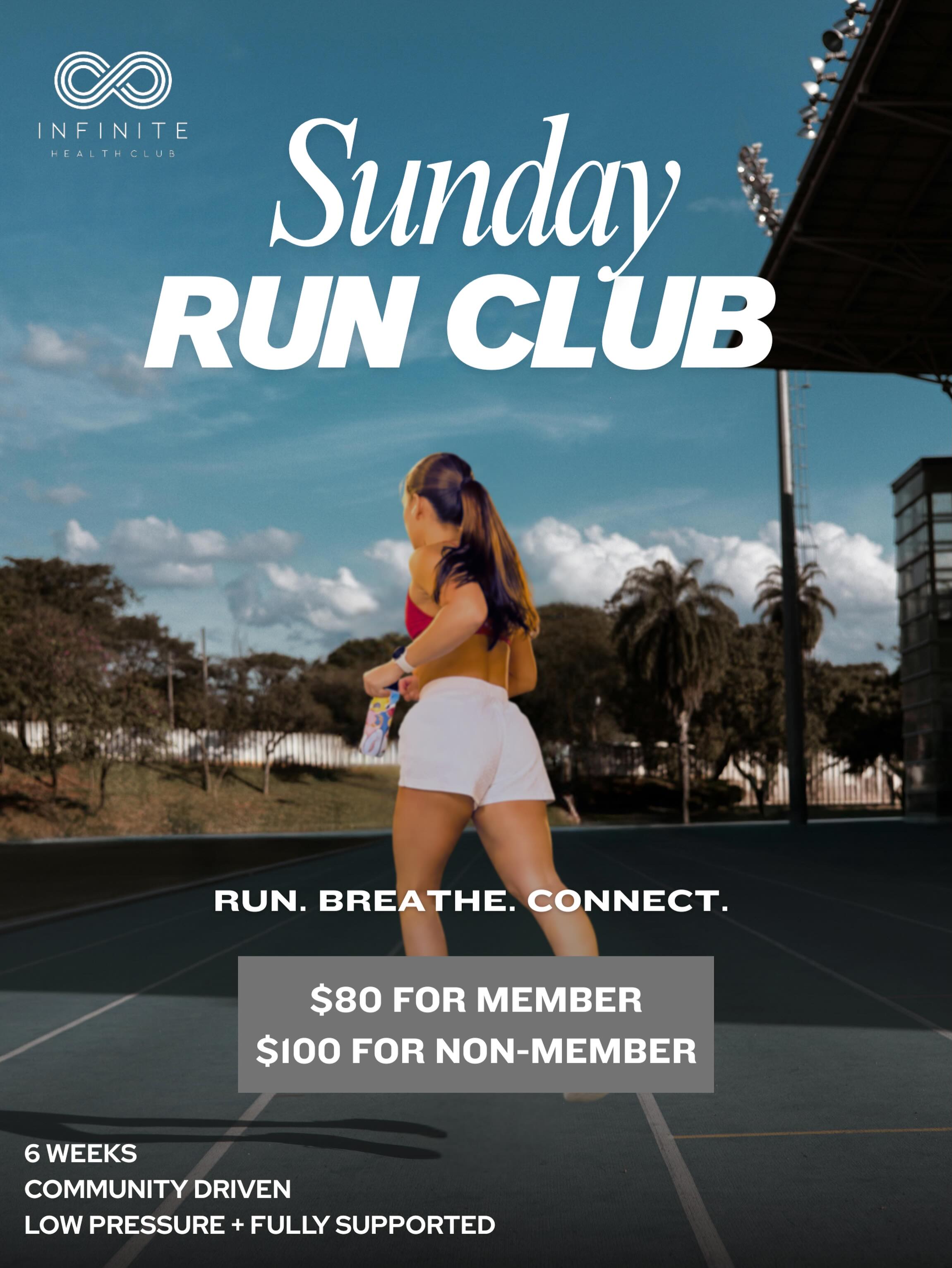 🏃♀️ SUNDAY RUN CLUB 🏃♂️
Whether you’re training for a goal or just looking to move your body with a great group of people — this is for you.
Join us for 6 weeks of movement, motivation, and community.
✔ All fitness levels welcome
✔ Community driven
✔ Low pressure + fully supported
✔ A great way to stay accountable this summer
Run. Breathe. Connect.
Member: $80
Non-Member: $100
Spots are limited — message us to join!