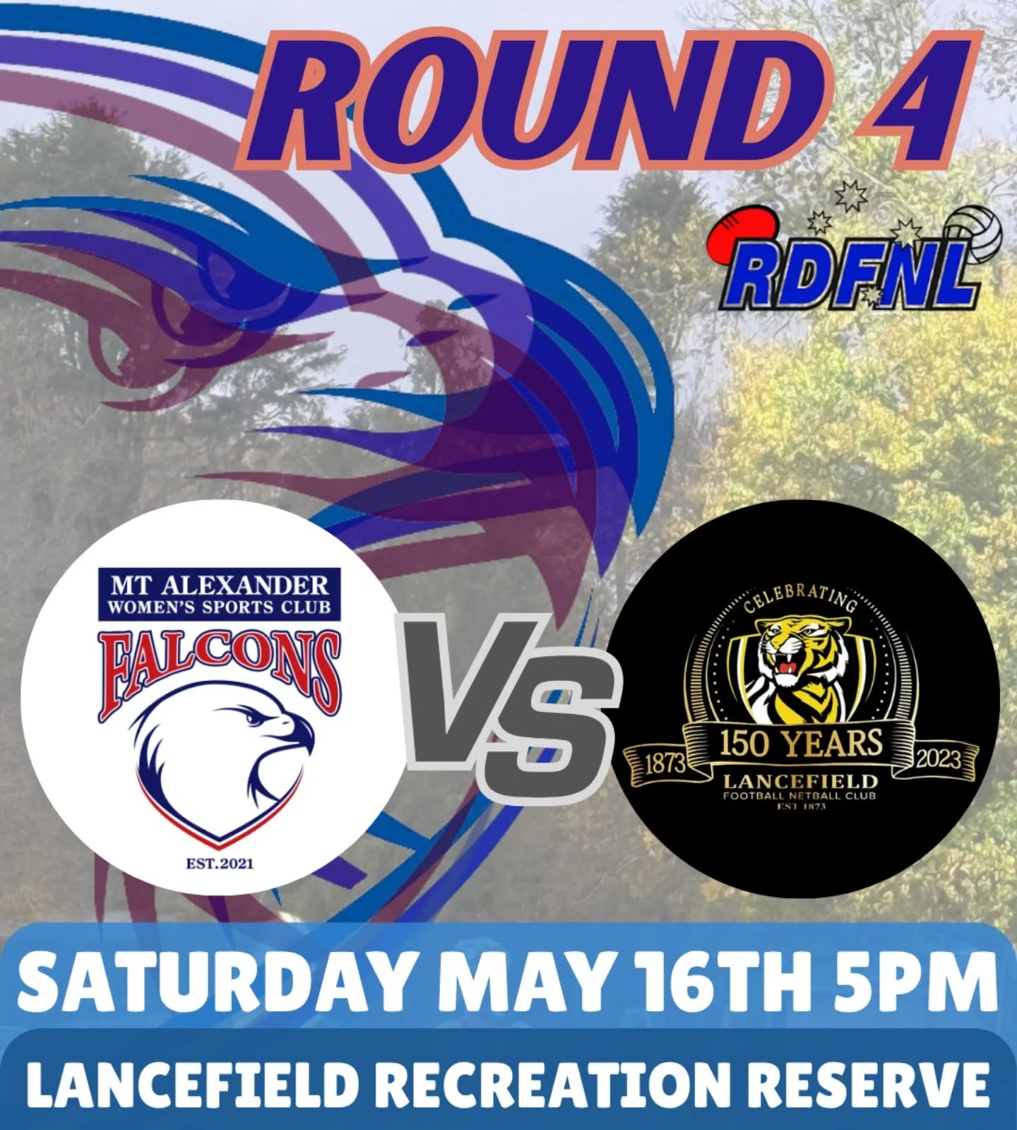 We're flying down the Calder this weekend to take on the Tigers! 🦅
Don your Falcs colours and join us in Lancefield to cheer on the team!