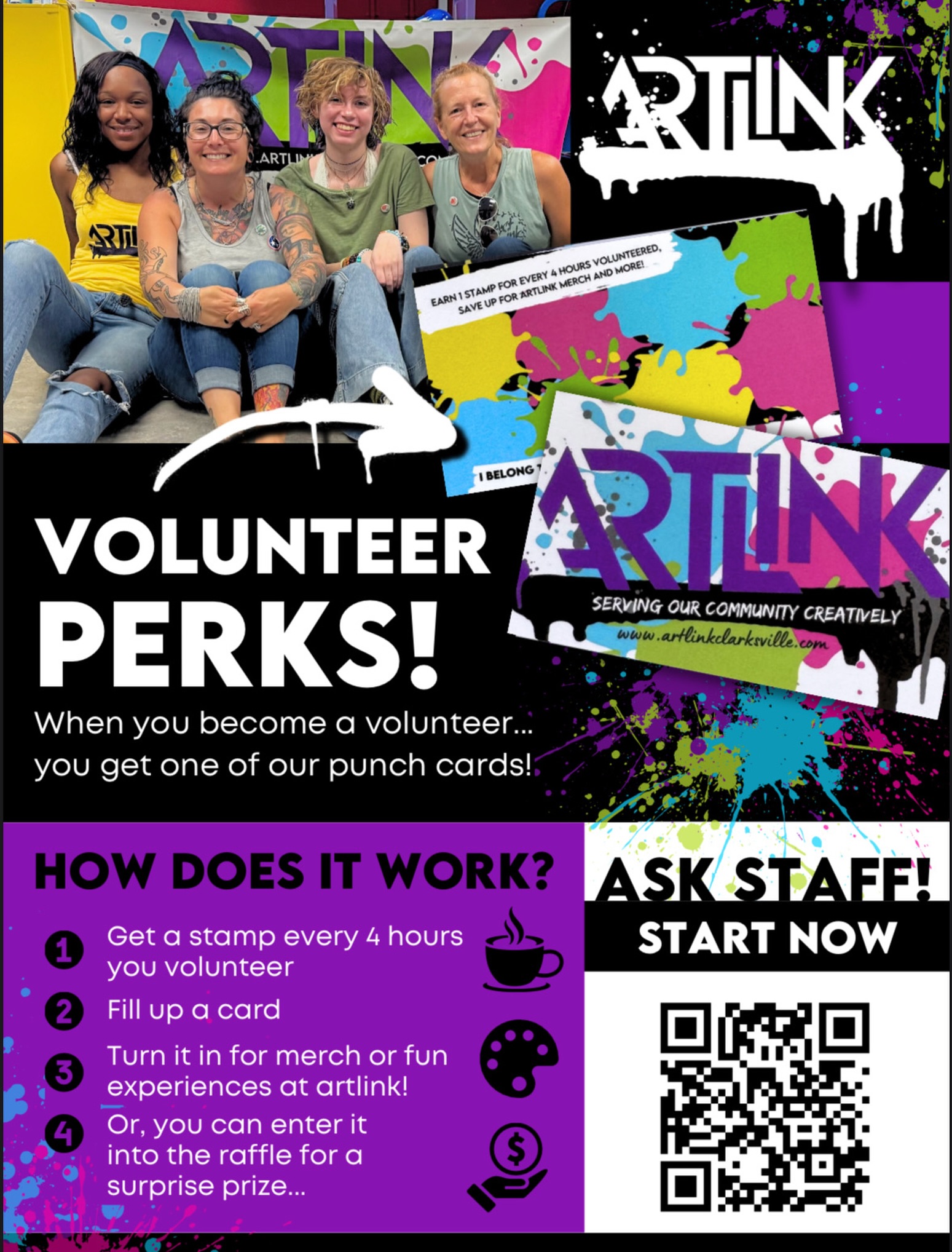 🌟🌟 Join us in making a difference! 🌟🌟
Love to help the community? Spread joy and laughter and creativity?
Come and ask us about all the perks! We would love to see you in the studio!
👇👇👇
Thurs : 2-8pm
Fri: 2-8pm
Sat: 10am - 8pm
Sun: 12-5pm
#localclarksvilletn #localclarksville #clarksvillecommunity #artlink #community