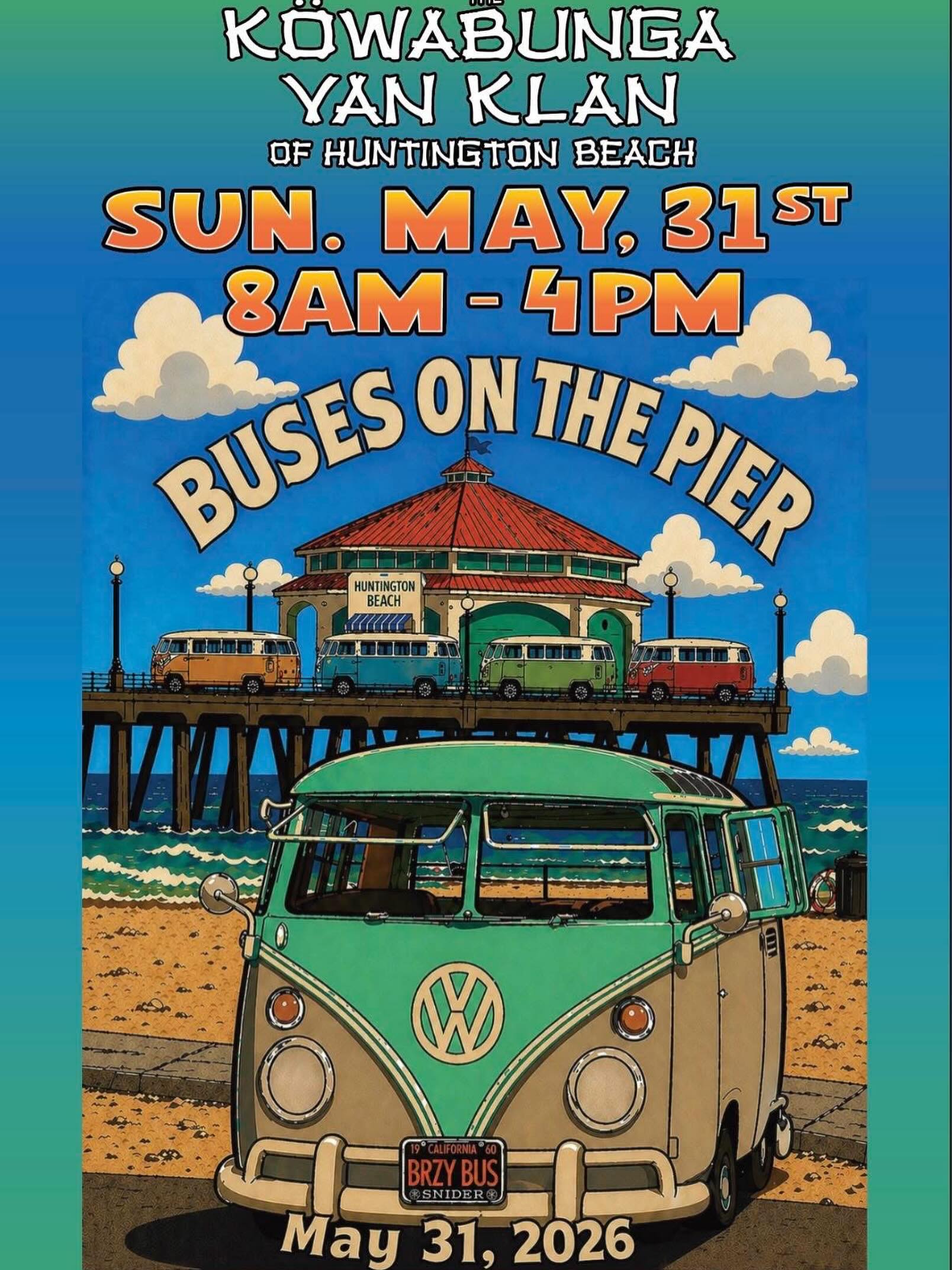 Hey #thesantacrew come join @kowabunga_van_klan and the #thesantavw at HB Pier. Fun under the sun.