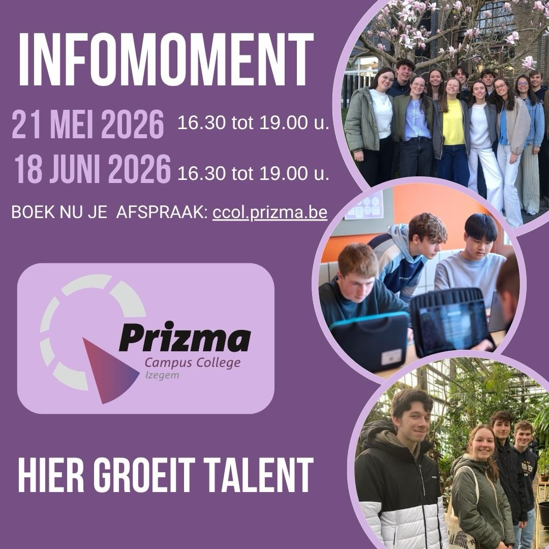 Onze opendeurdagen gemist, geen probleem! Kom langs op één van onze infomomenten. Afspraak boeken kan via link in bio. #prizmacampuscollege #hiergroeittalent #infomoment