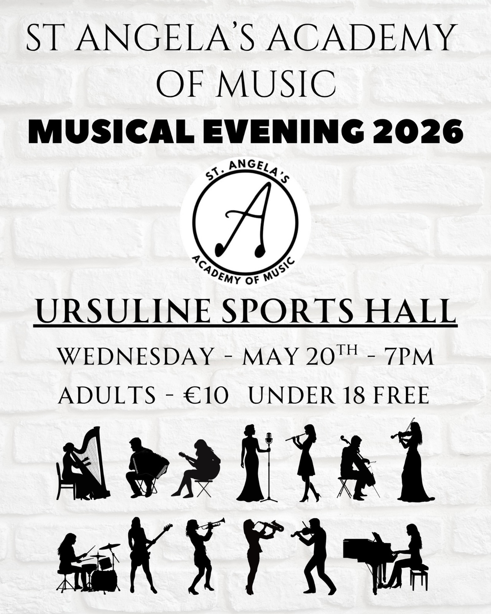 St Angela’s Academy presents our annual musical evening next Wednesday on May 20th.
📍 Ursuline Sports Hall
🕖 7pm
💶 €10 (under 18’s free)
There is no allocated seating so please arrive early to avail of the best seats in the house. Looking forward to seeing you all there! 🎶
