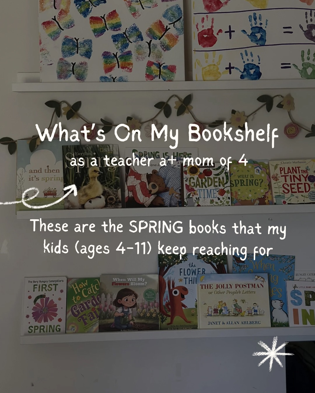 All four of my kids love reading and always have a book in hand. Comment SPRING and I’ll send the links your way!
I don’t rotate toys but I do rotate books and art supplies. I always share that in stories but someone suggested I add it to my feed. Let me know if you like this better!!
The last one technically isn’t about spring but it’s one of MY favorites!! Have you read it?!