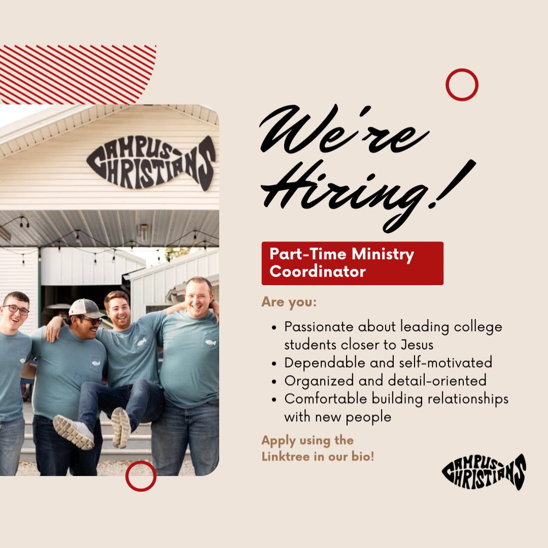 We’re hiring! We’ve been blessed to grow as a ministry over the last few years, so now it’s time for our team to grow. If you’re organized, servant-hearted, and love meeting college students where they are, apply on our Linktree!